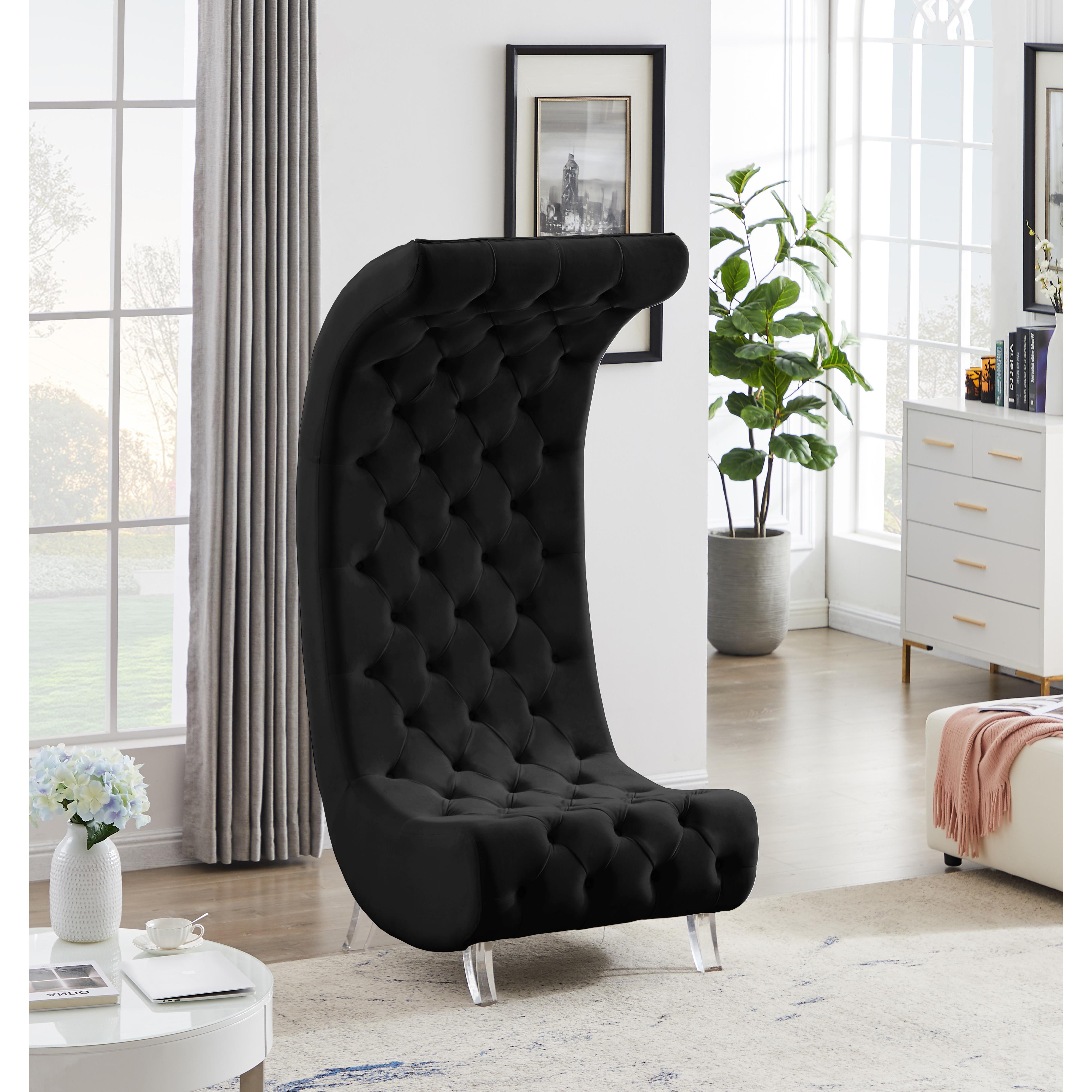 Meridian Crescent Black Velvet Accent Chair