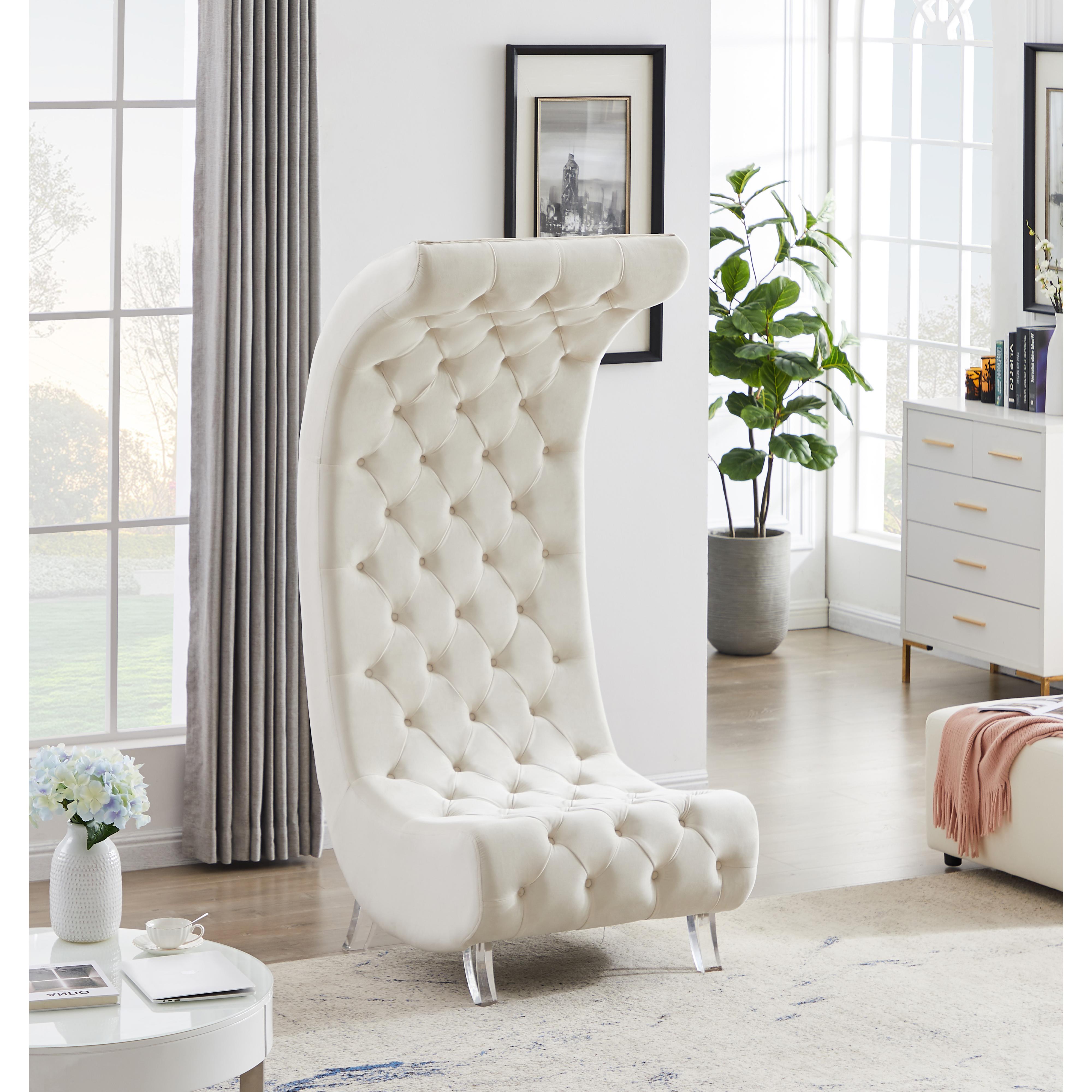 Meridian Crescent Cream Velvet Accent Chair