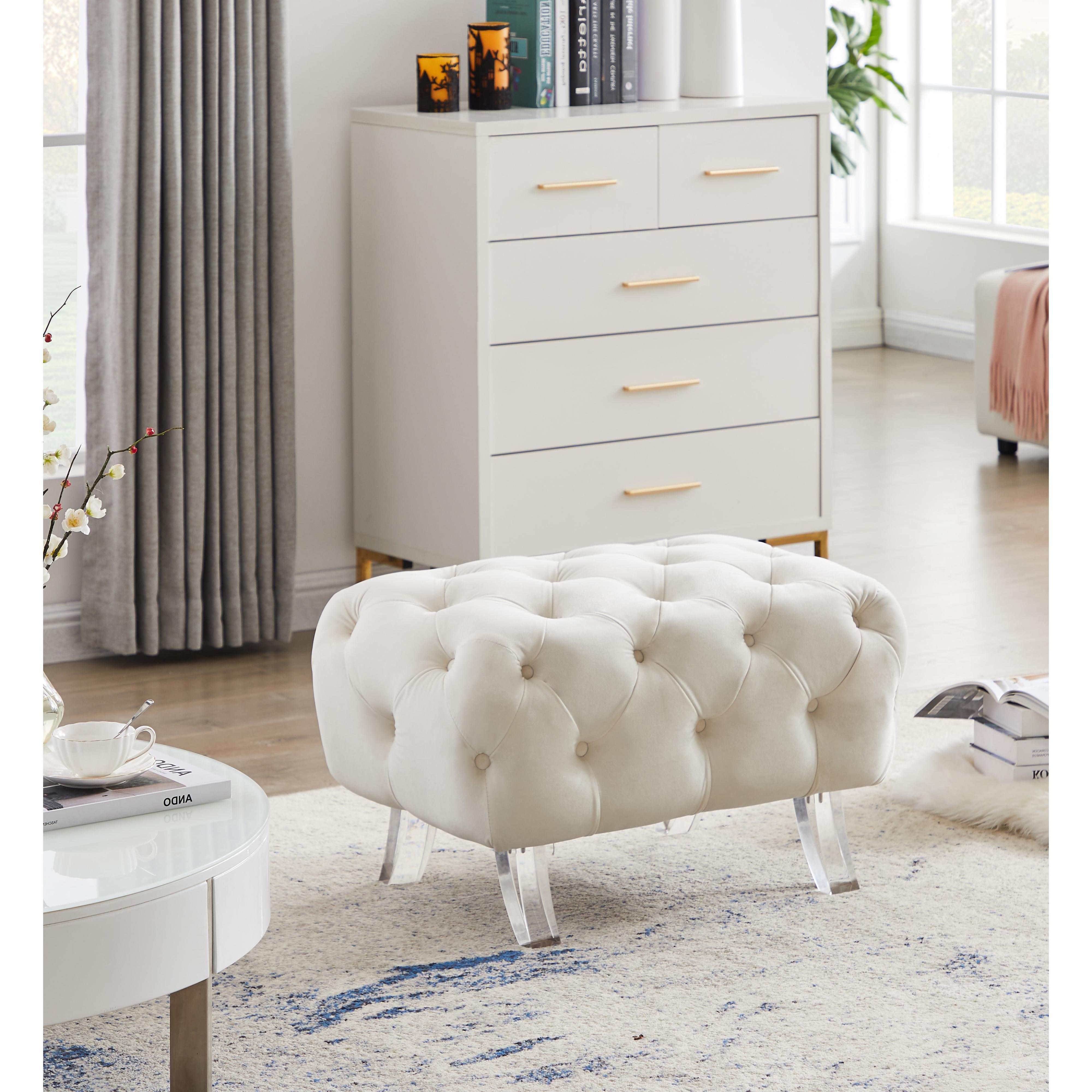 Meridian Crescent Cream Velvet Ottoman