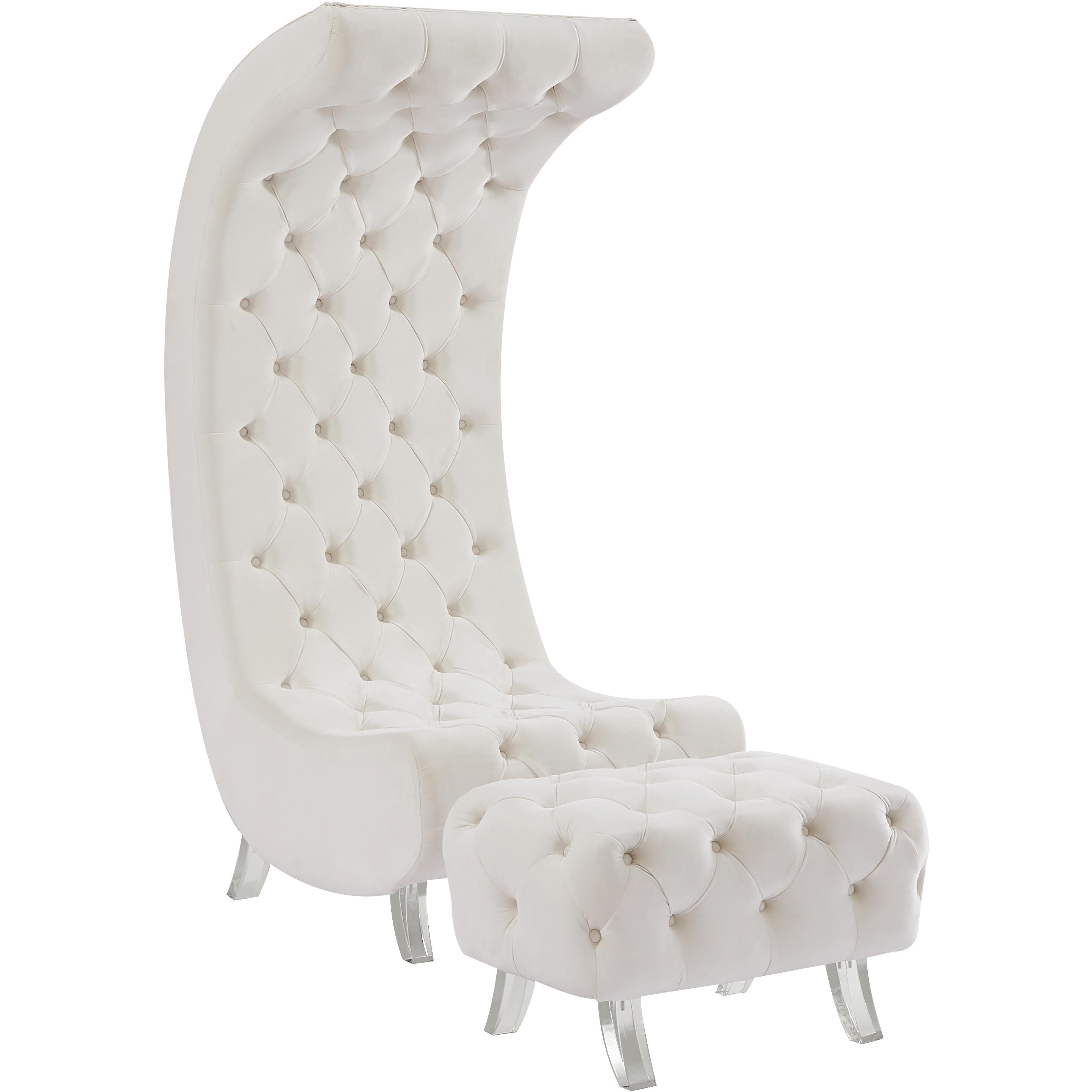 Meridian Crescent Cream Velvet Ottoman