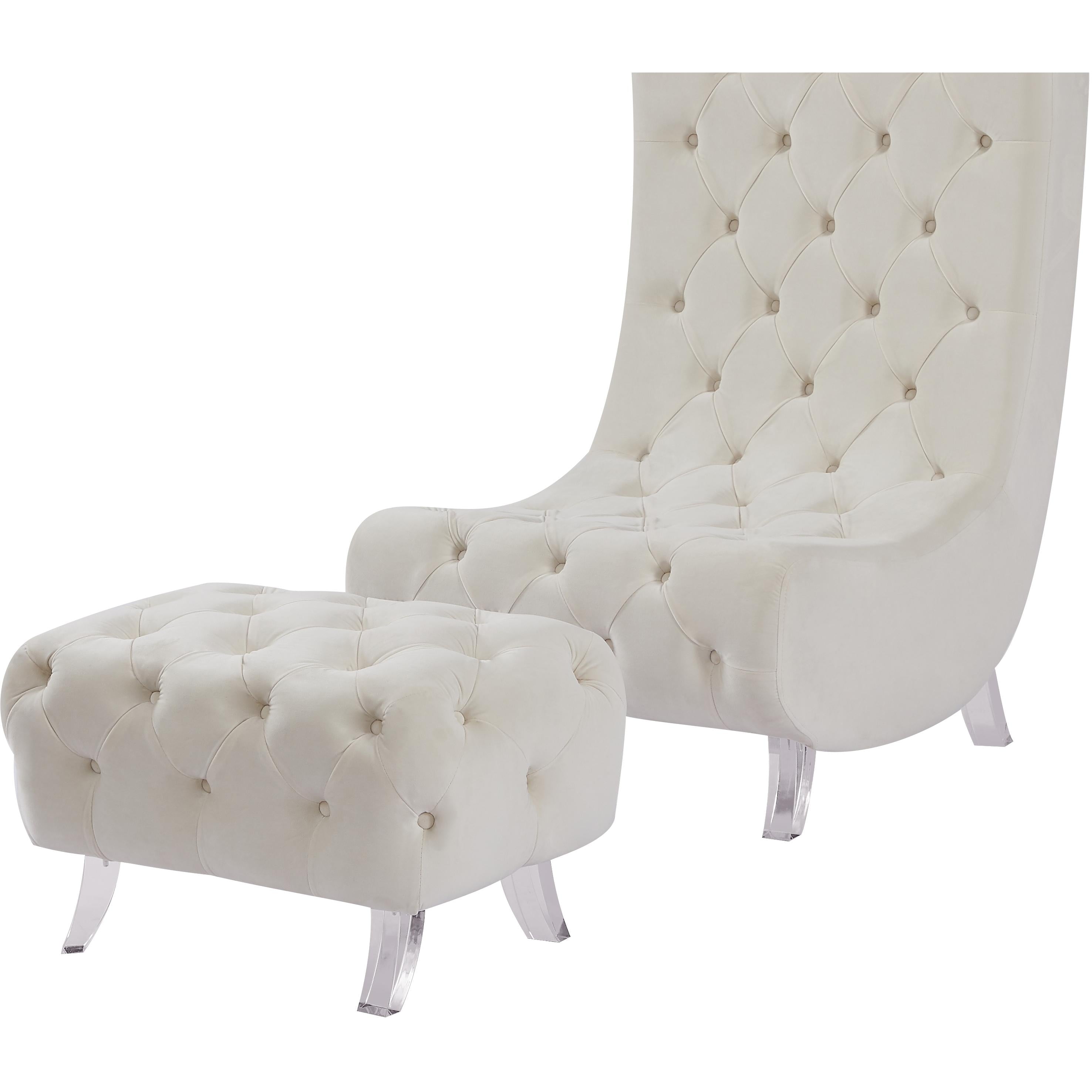 Meridian Crescent Cream Velvet Ottoman