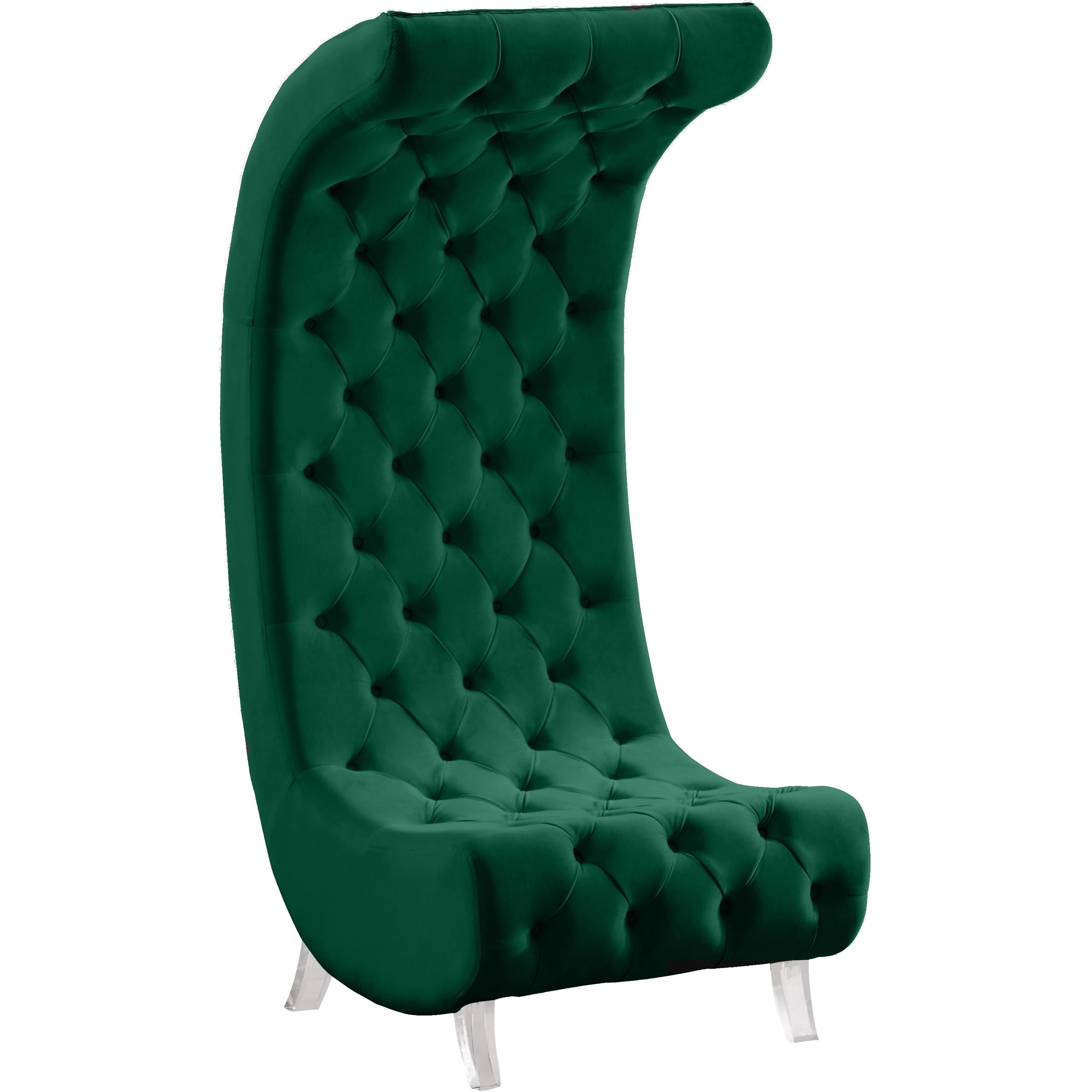 Meridian Crescent Green Velvet Accent Chair