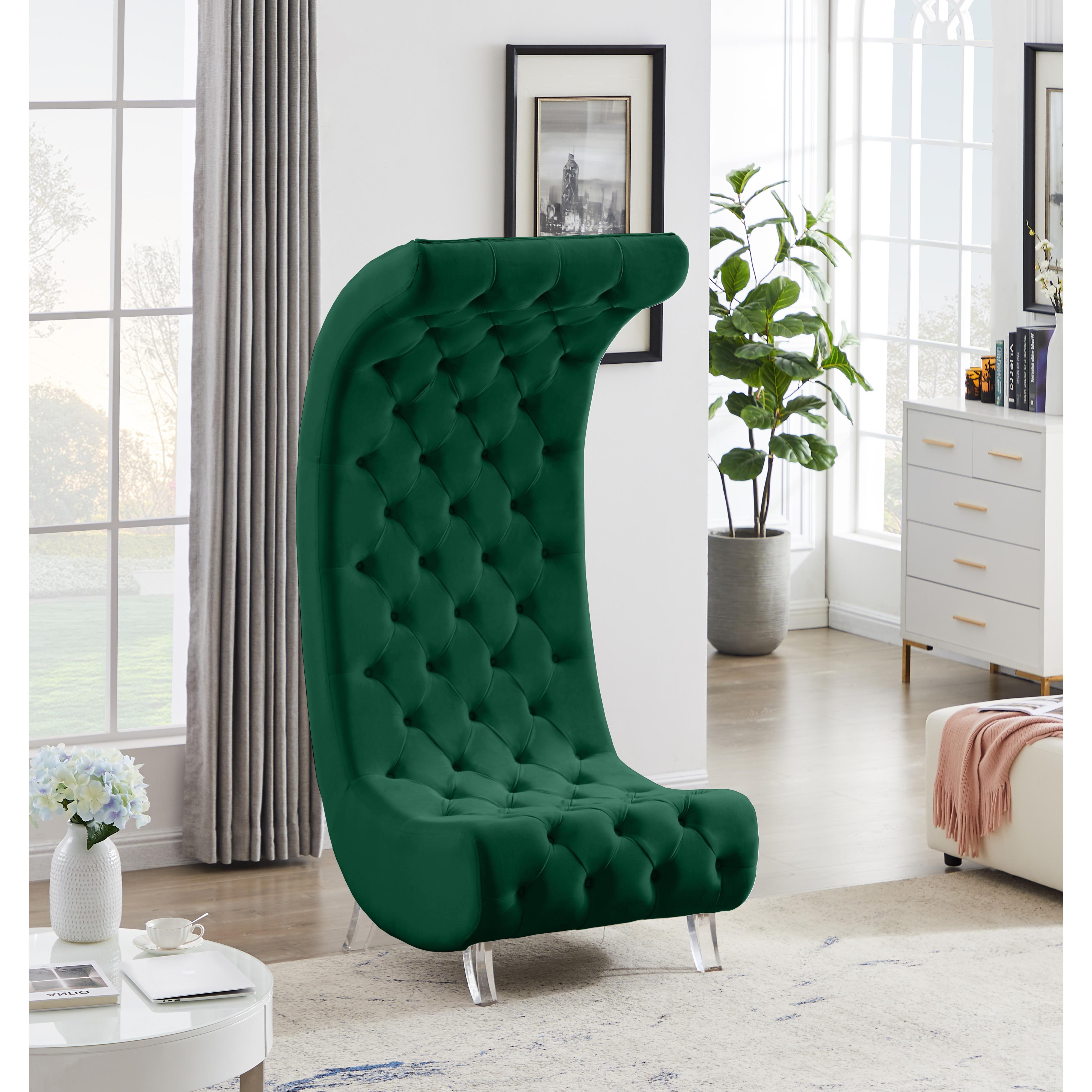 Meridian Crescent Green Velvet Accent Chair