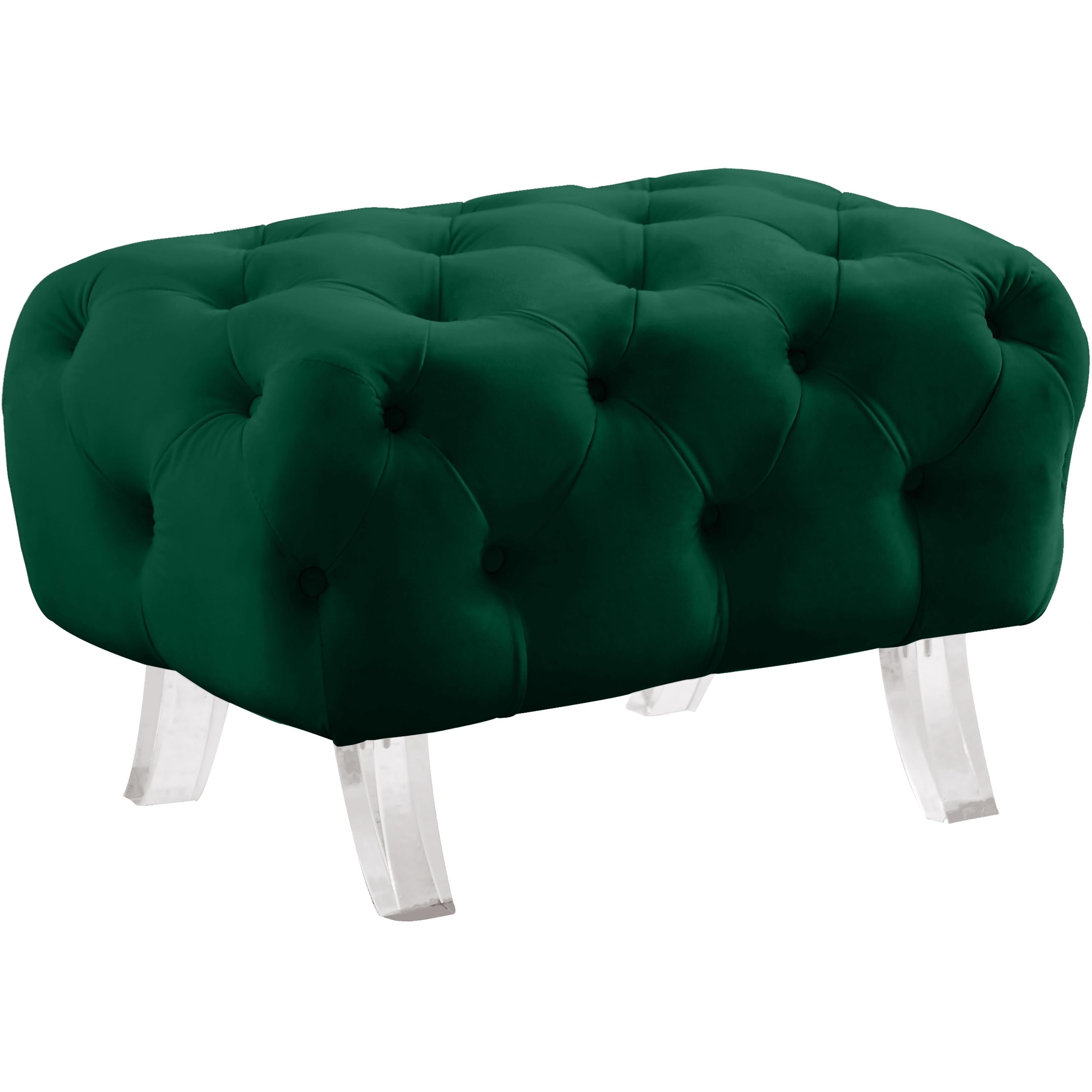 Meridian Crescent Green Velvet Ottoman