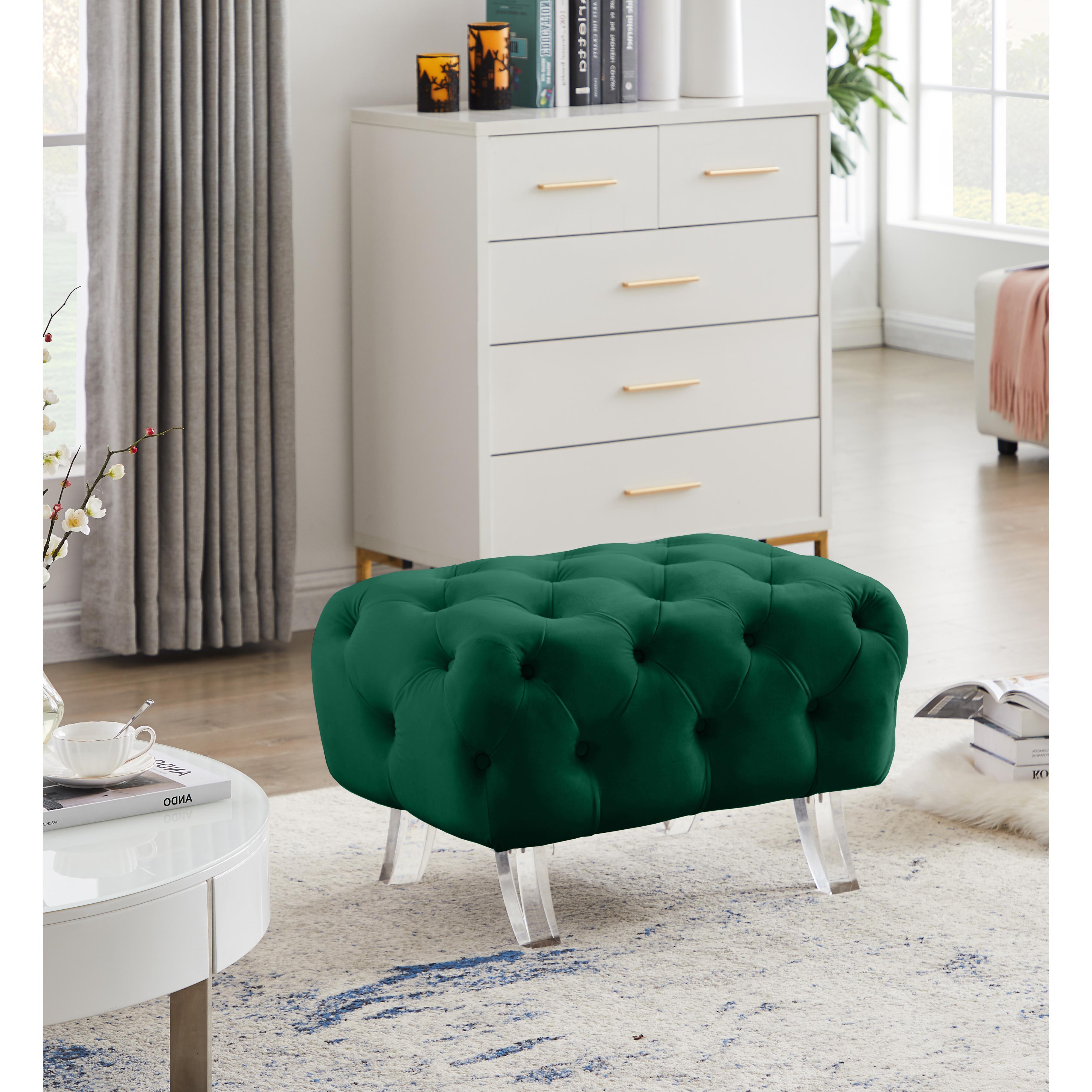 Meridian Crescent Green Velvet Ottoman