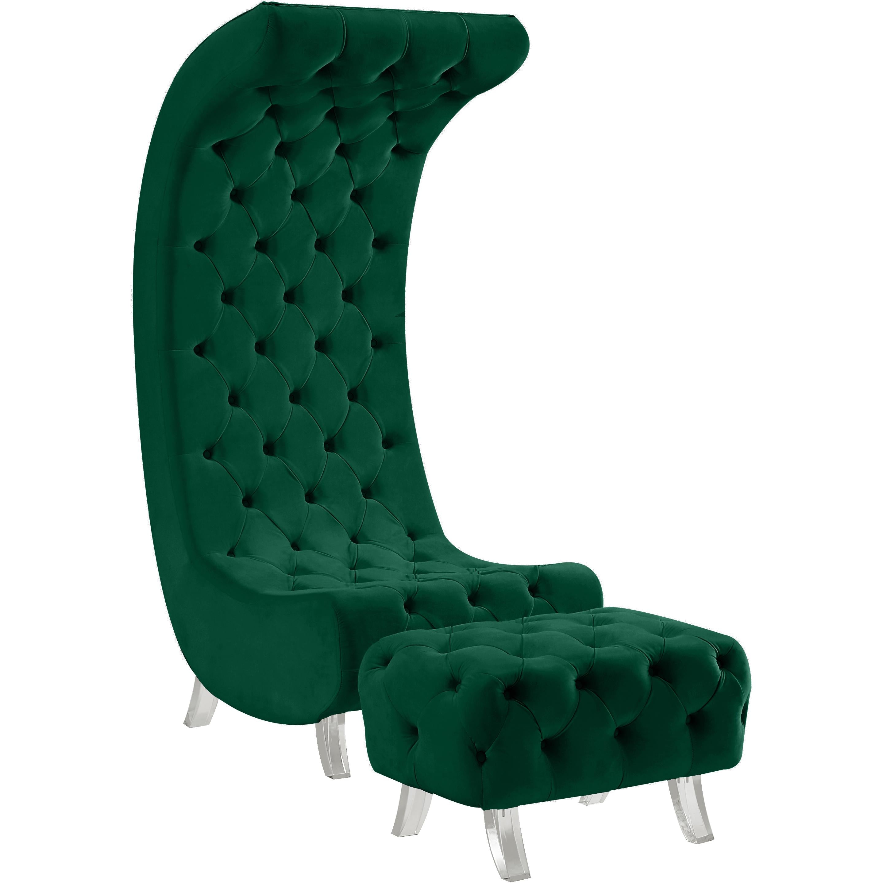 Meridian Crescent Green Velvet Ottoman
