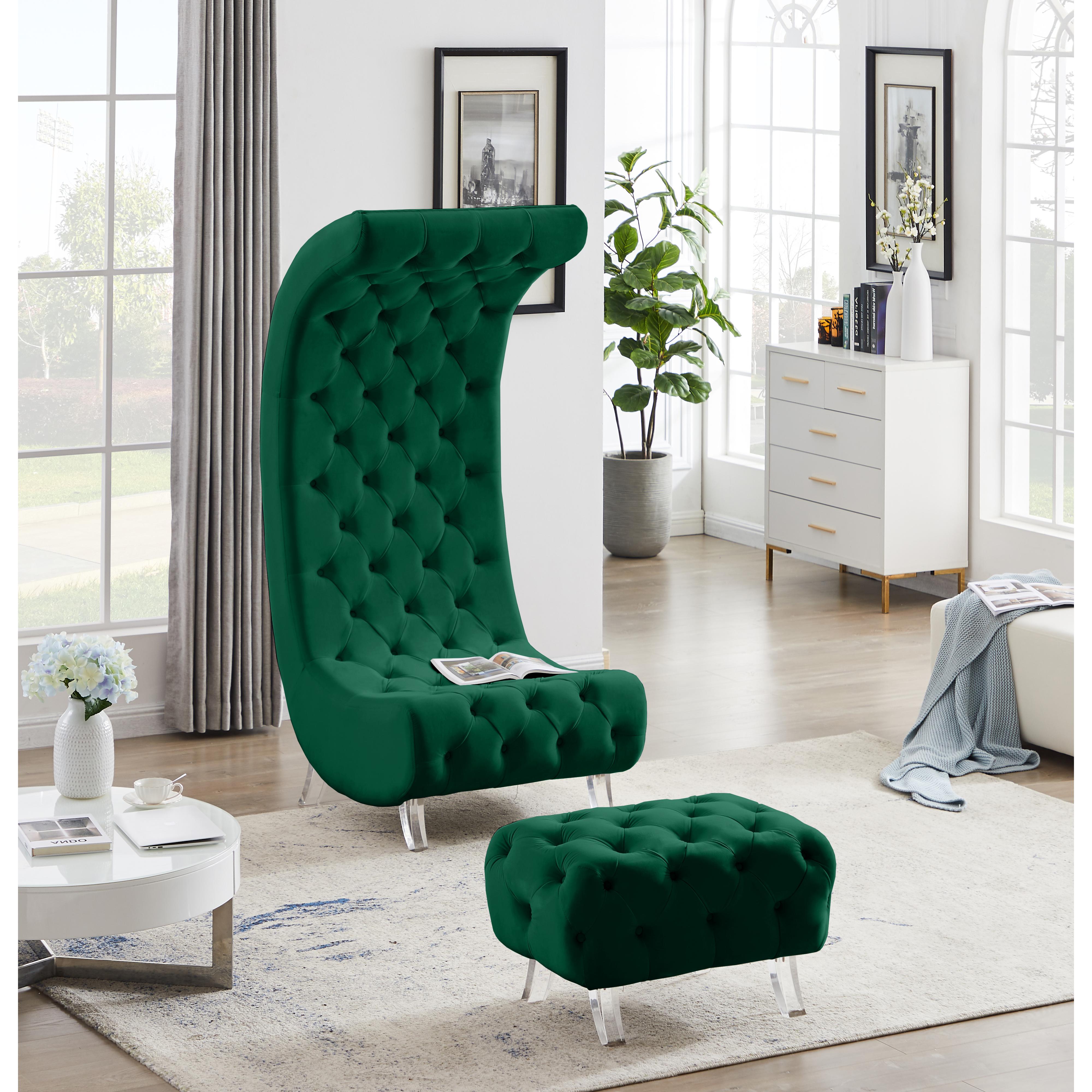 Meridian Crescent Green Velvet Ottoman