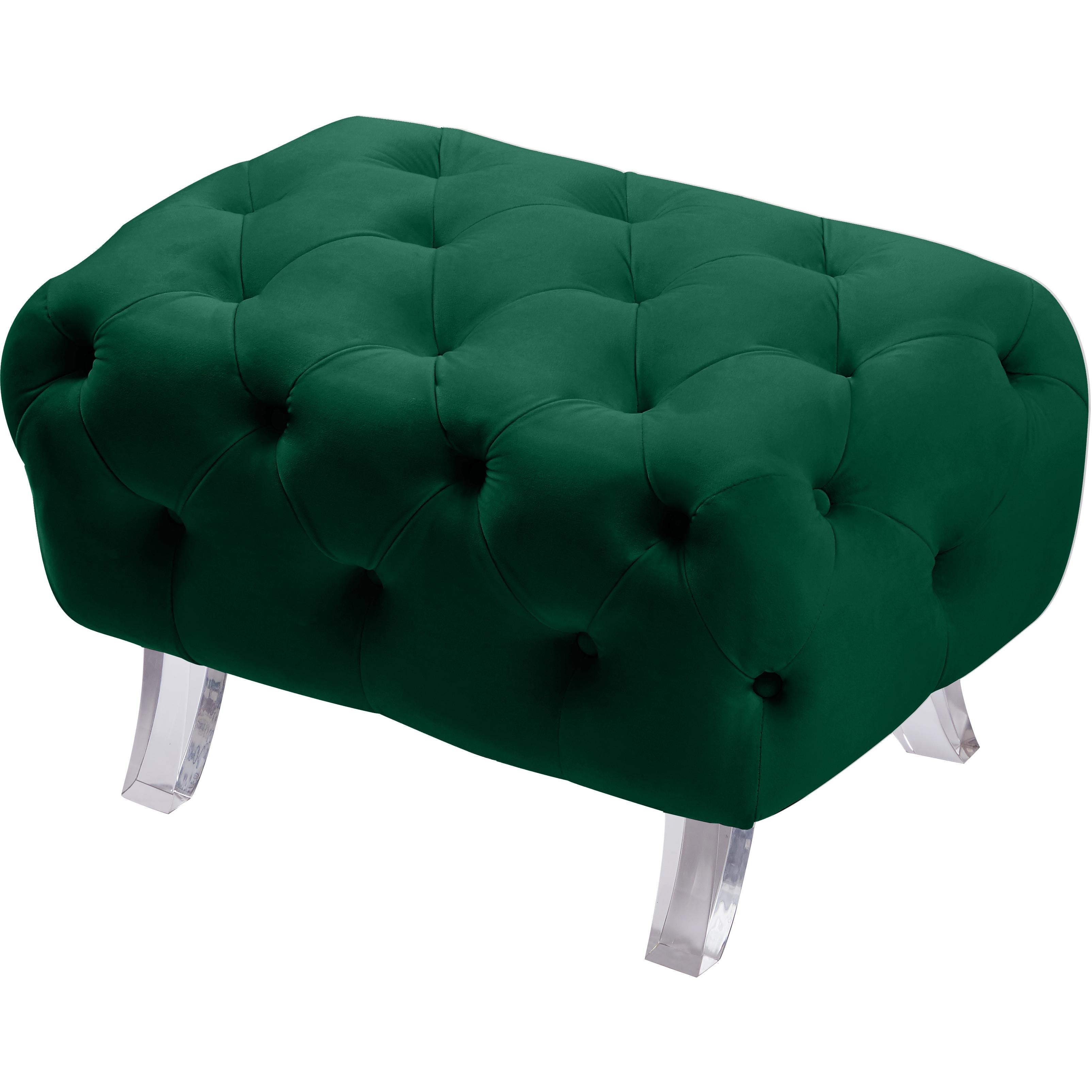 Meridian Crescent Green Velvet Ottoman