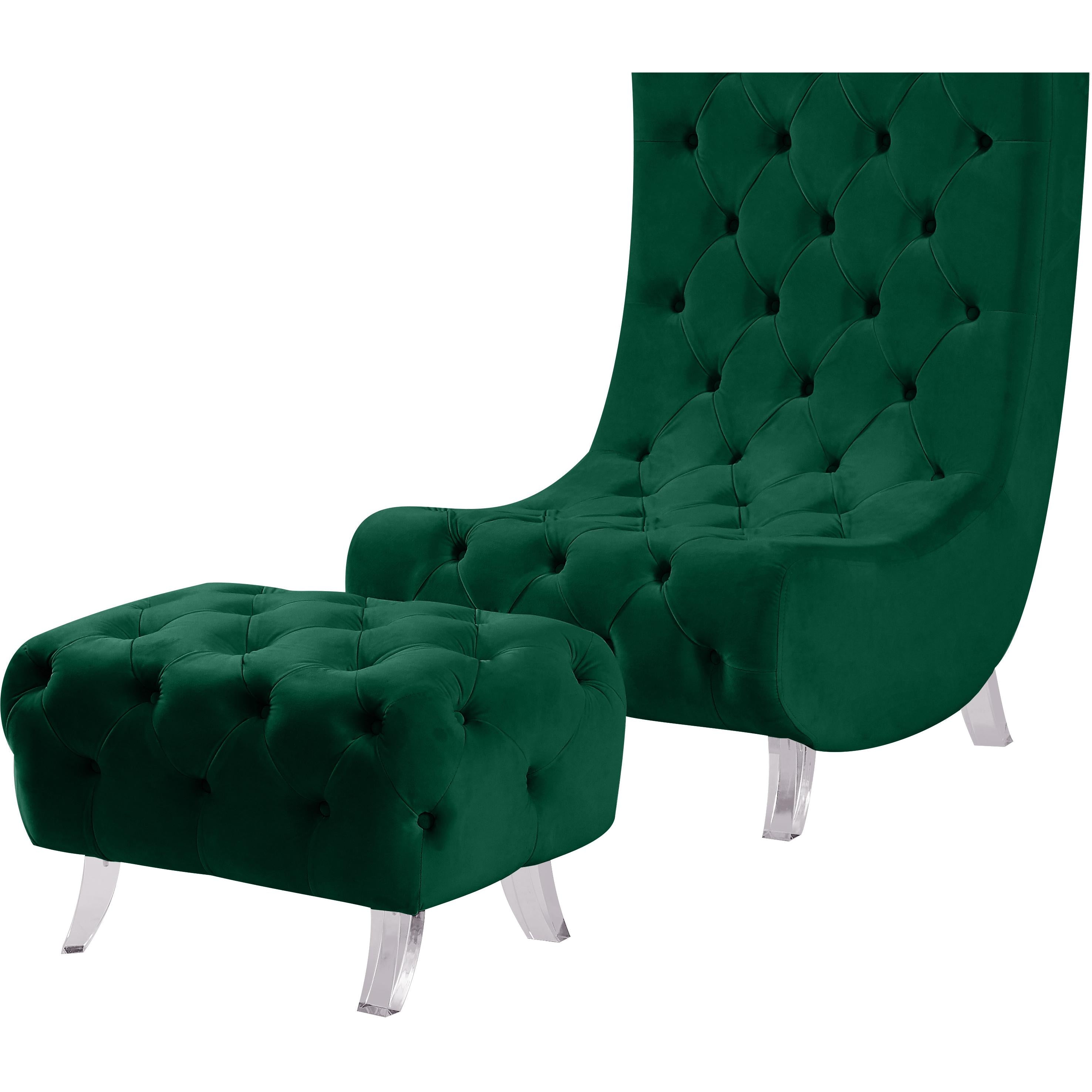 Meridian Crescent Green Velvet Ottoman