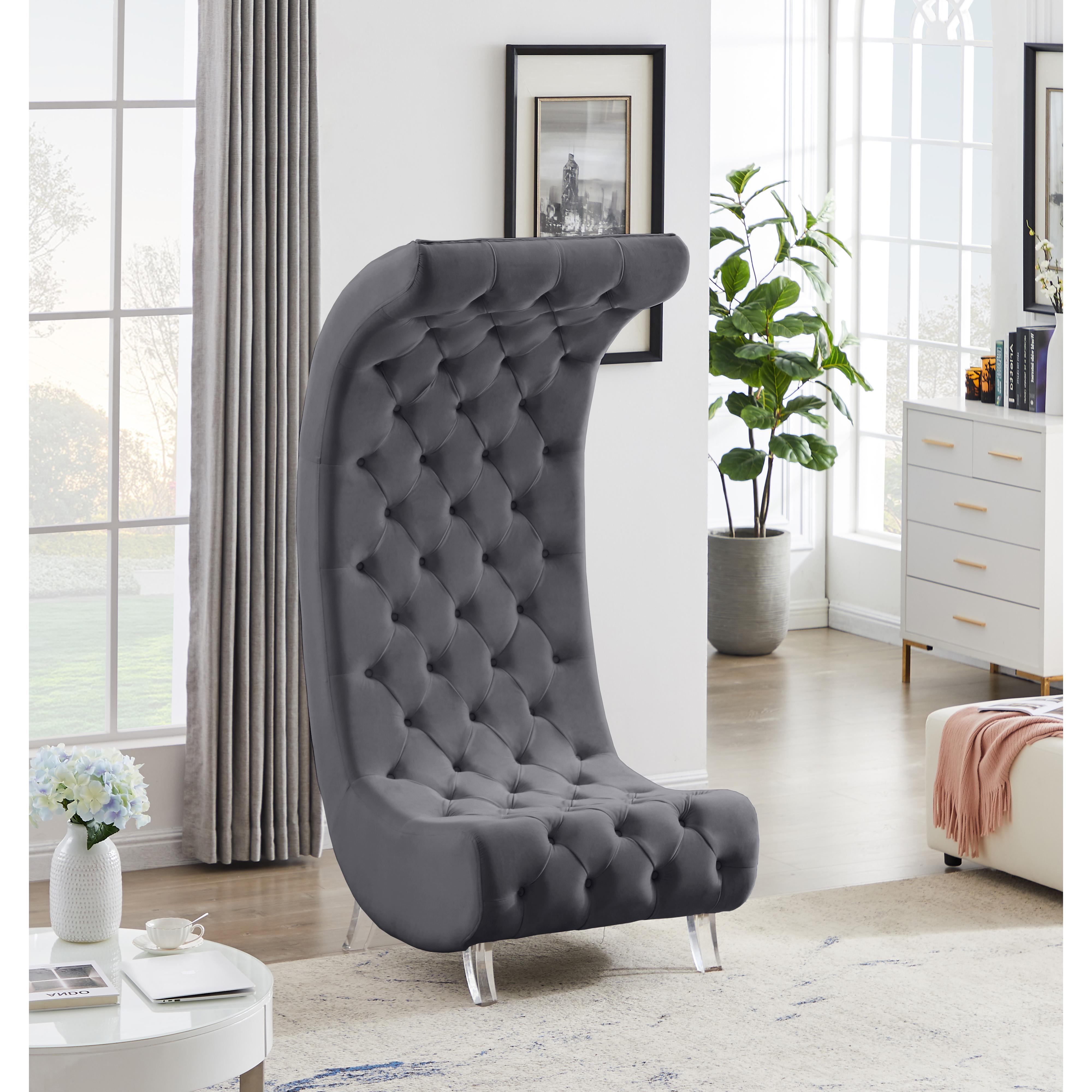 Meridian Crescent Grey Velvet Accent Chair