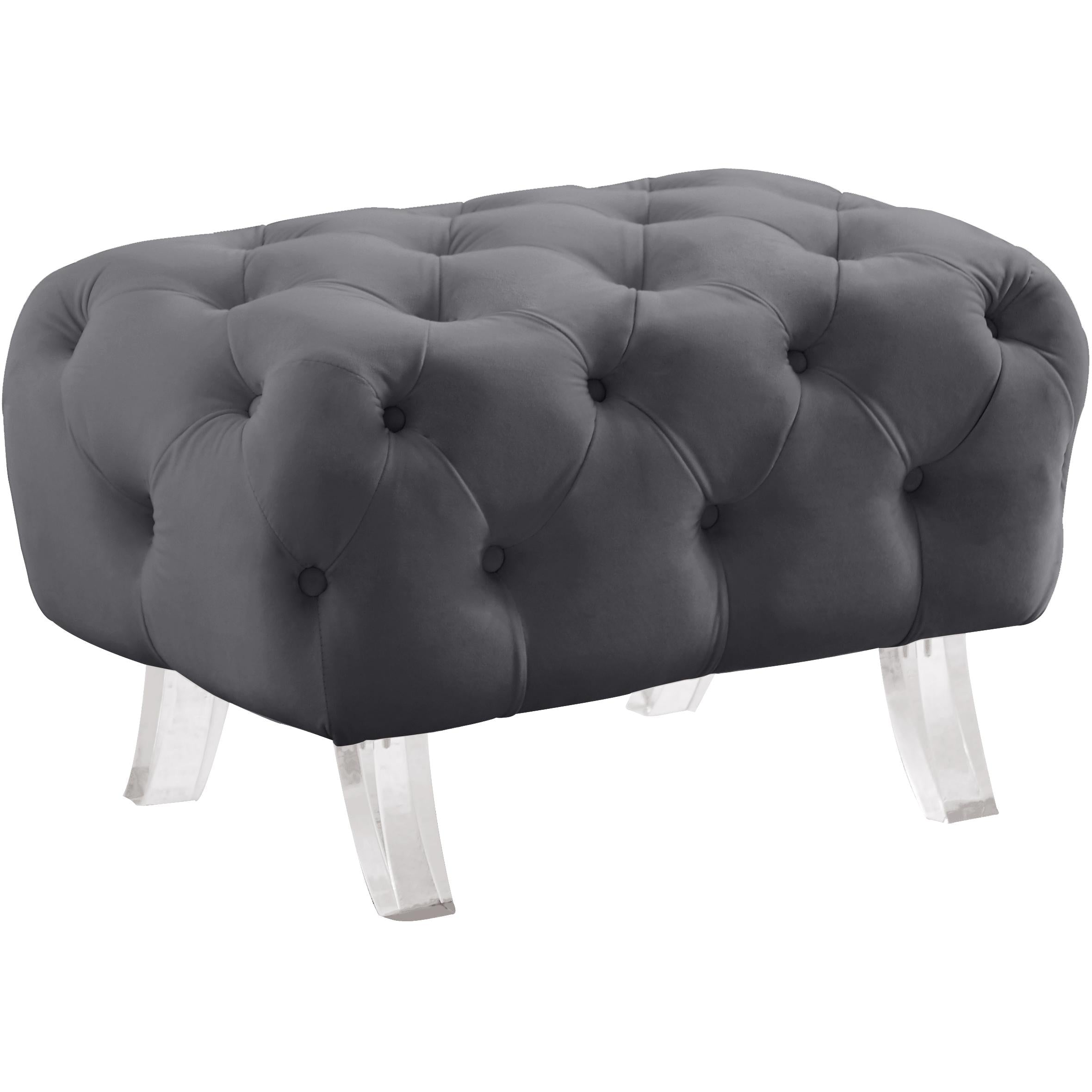 Meridian Crescent Grey Velvet Ottoman