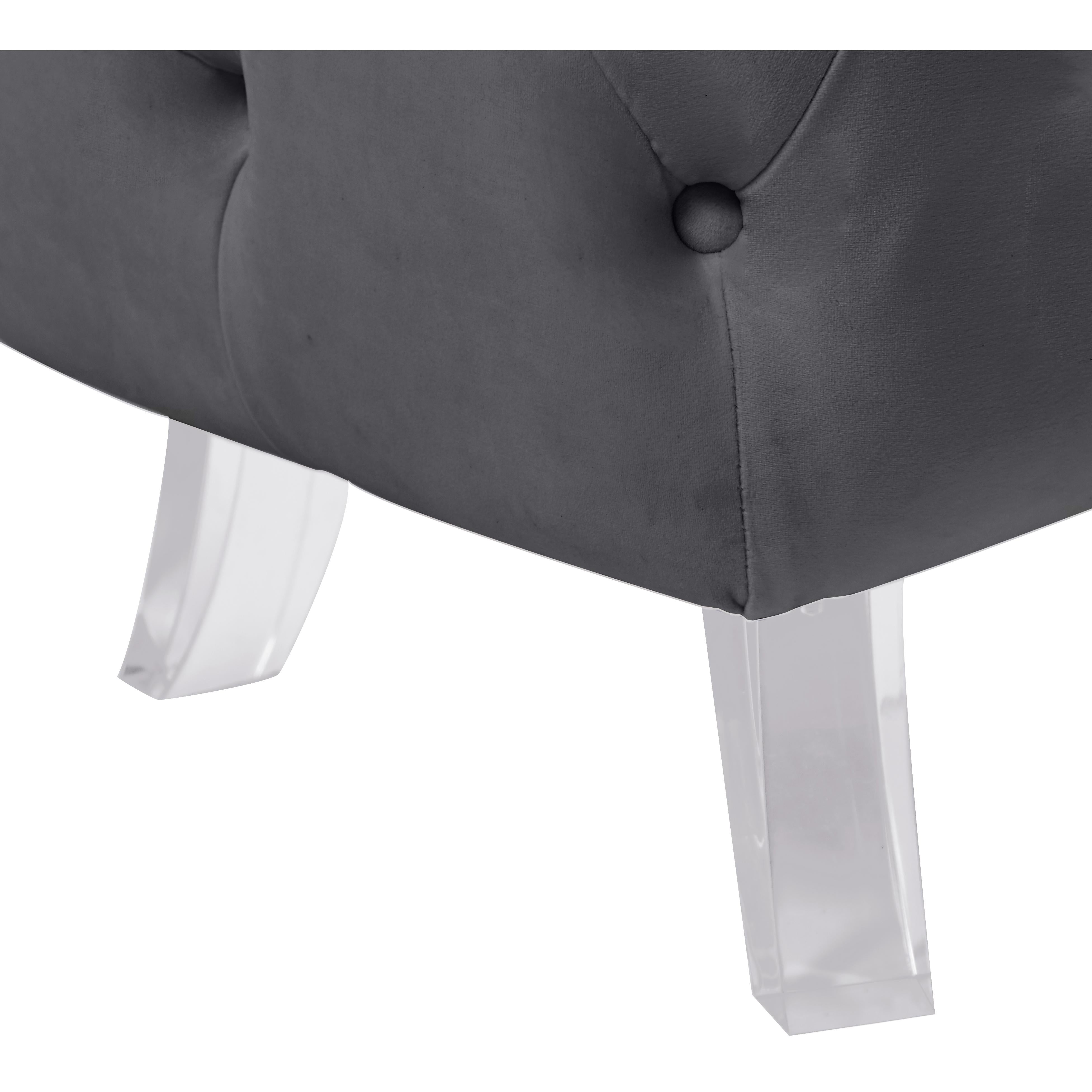 Meridian Crescent Grey Velvet Ottoman