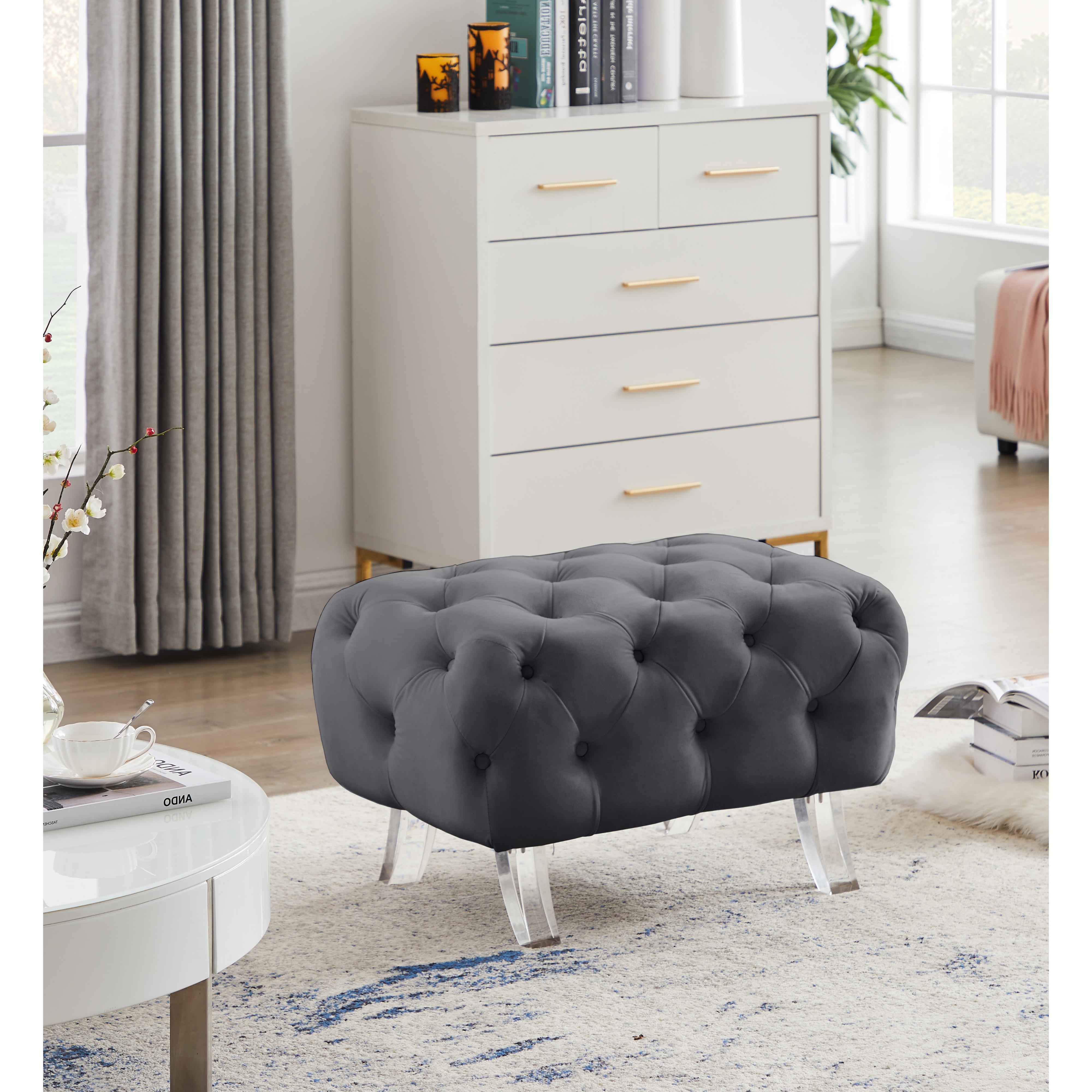 Meridian Crescent Grey Velvet Ottoman