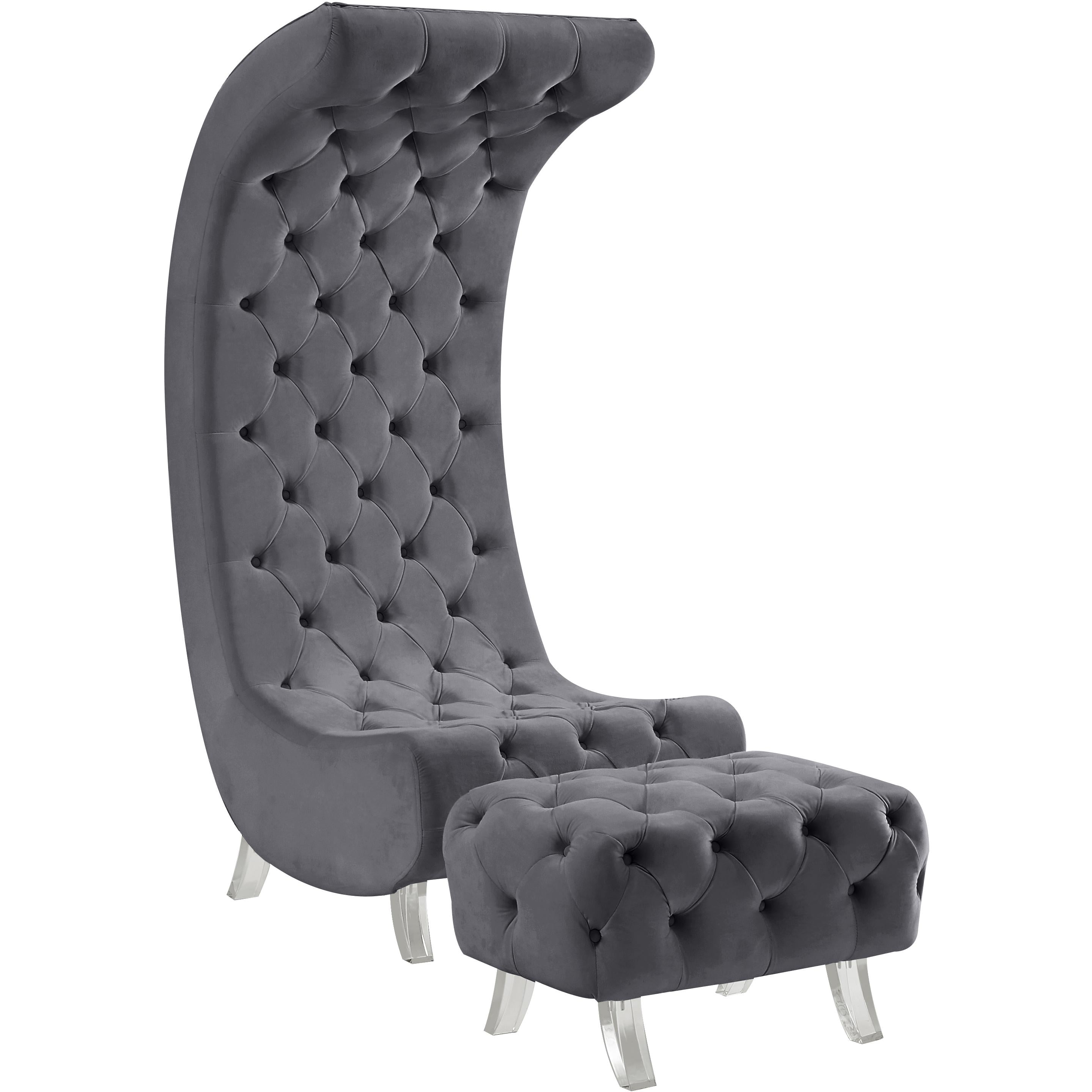 Meridian Crescent Grey Velvet Ottoman