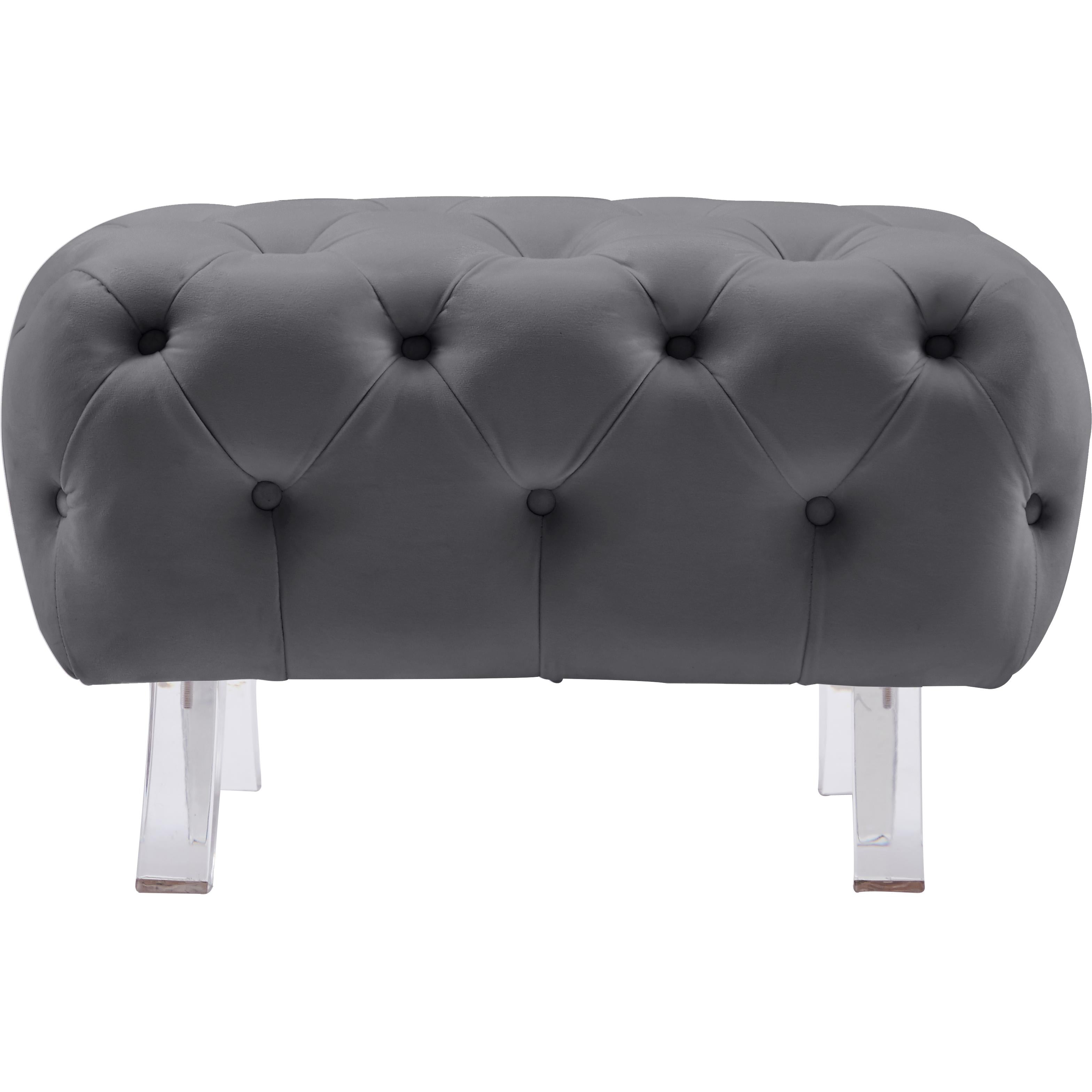 Meridian Crescent Grey Velvet Ottoman