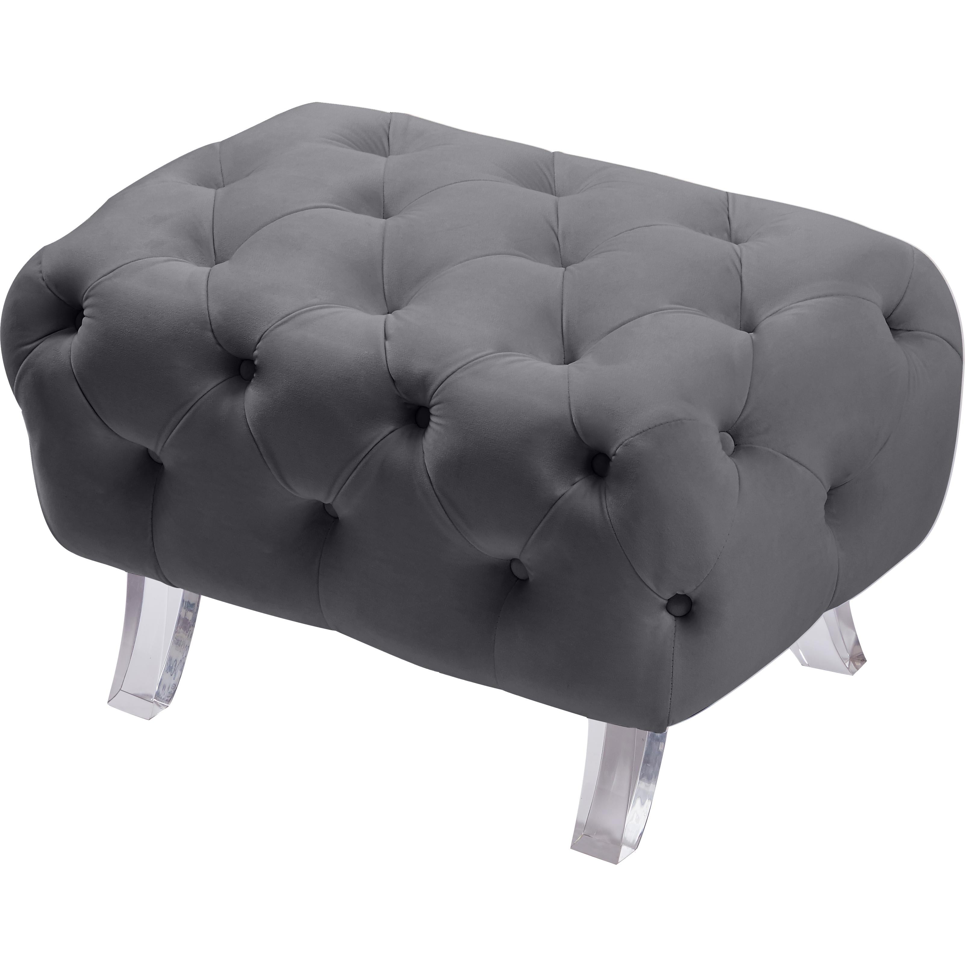 Meridian Crescent Grey Velvet Ottoman