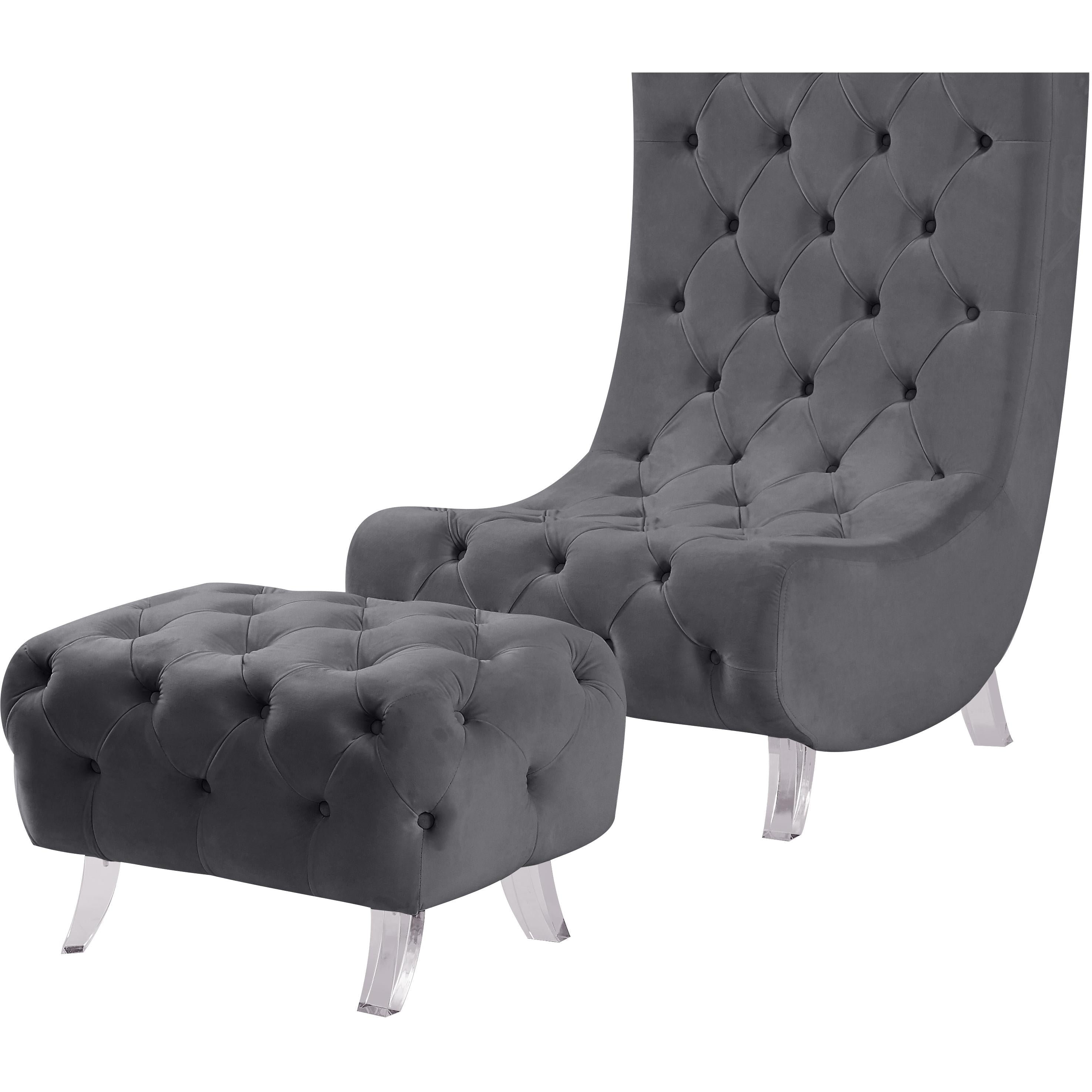 Meridian Crescent Grey Velvet Ottoman