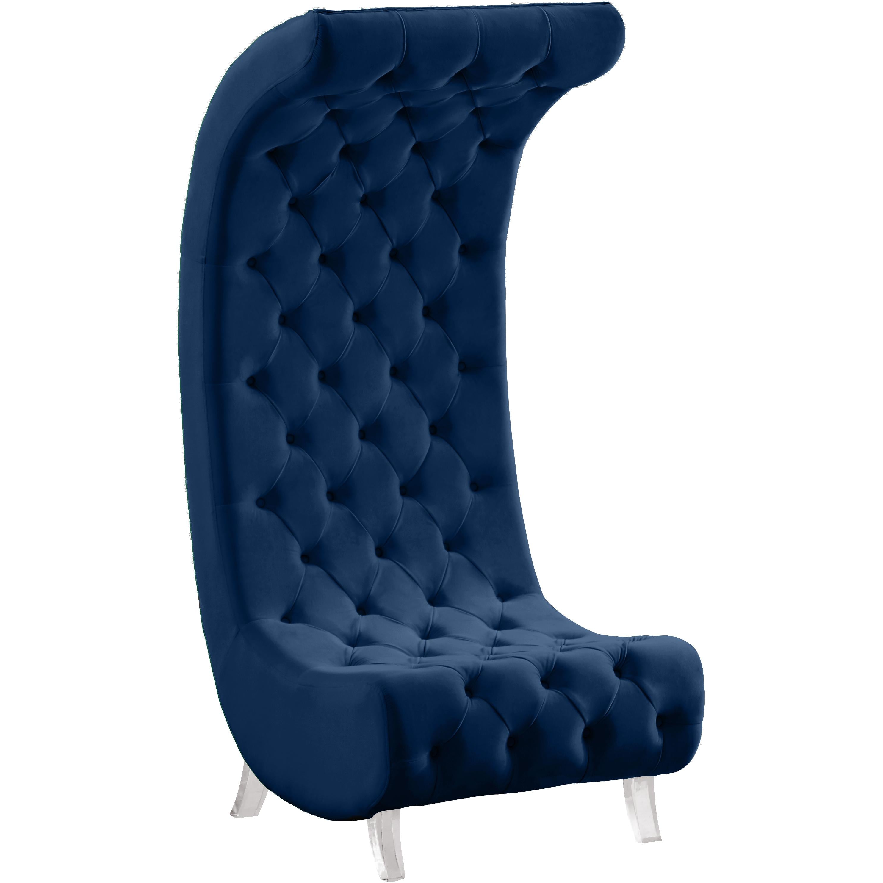 Meridian Crescent Navy Velvet Accent Chair