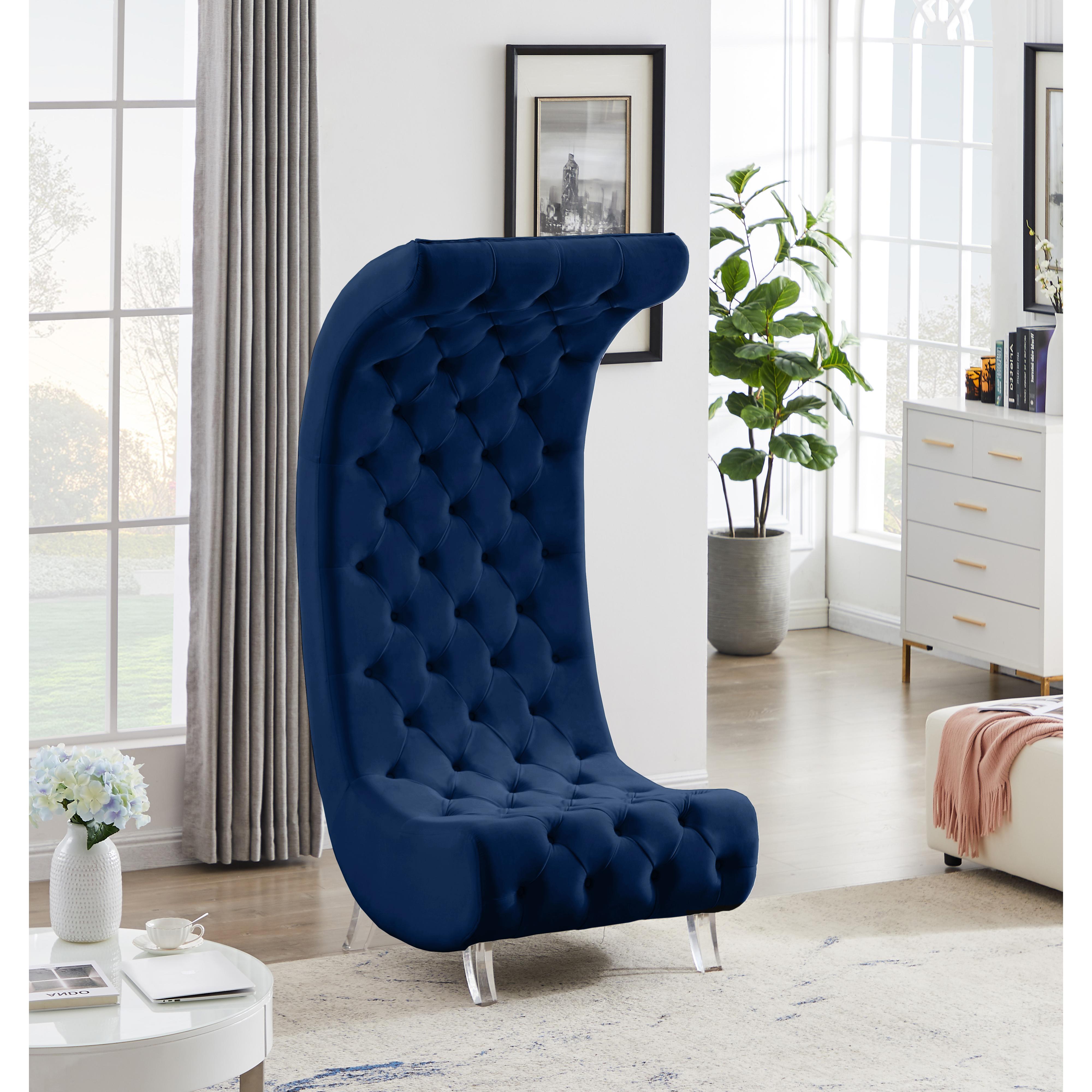 Meridian Crescent Navy Velvet Accent Chair