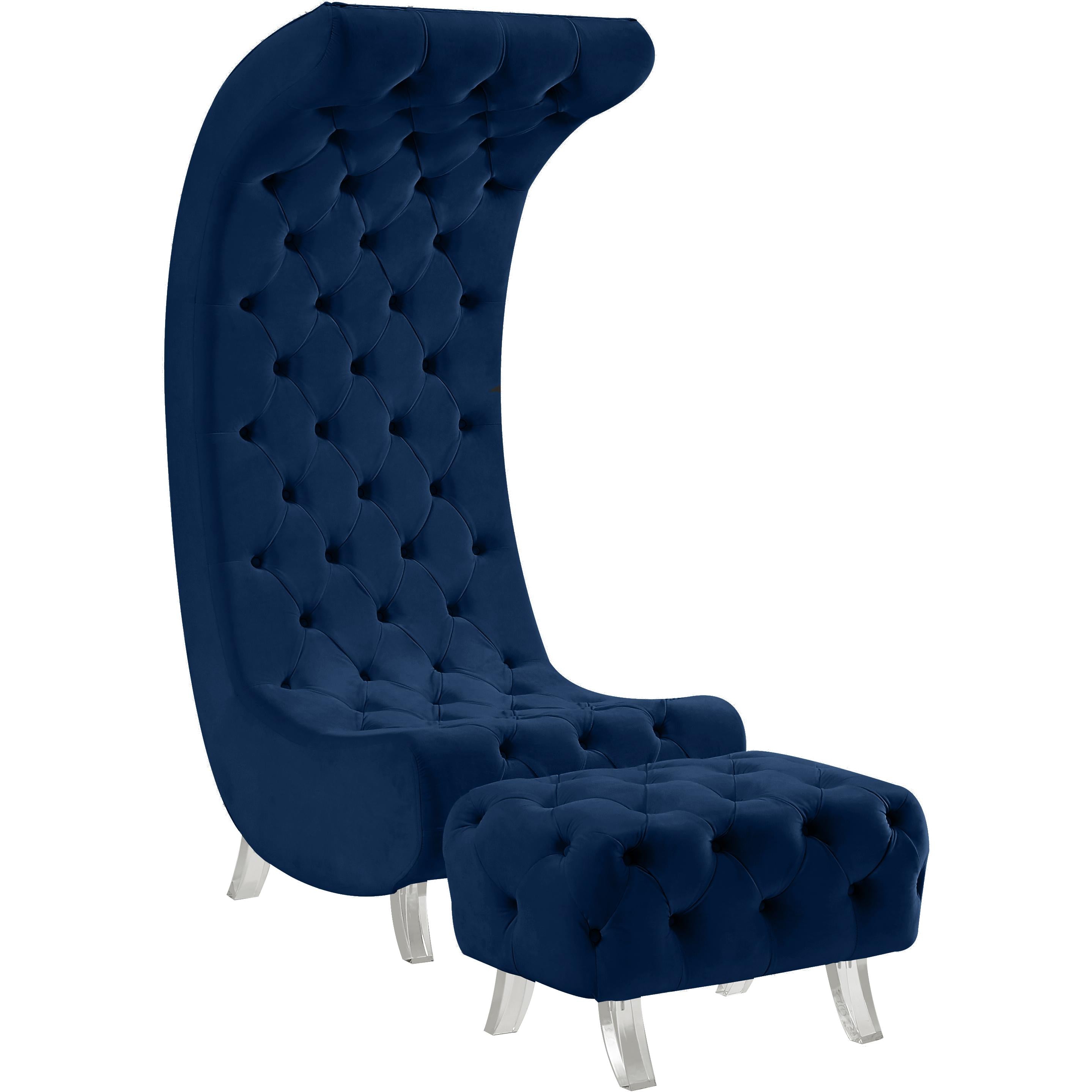 Meridian Crescent Navy Velvet Ottoman