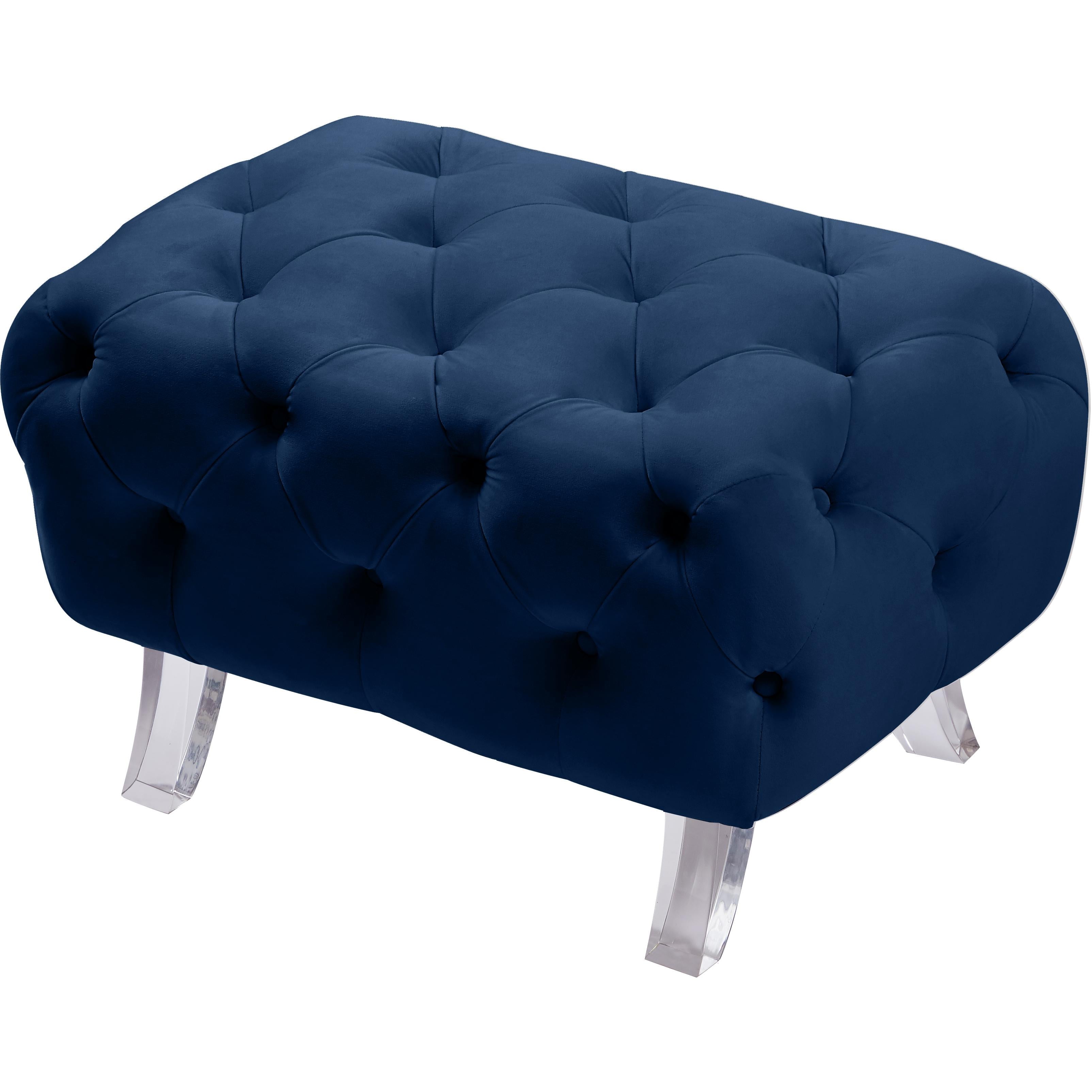 Meridian Crescent Navy Velvet Ottoman