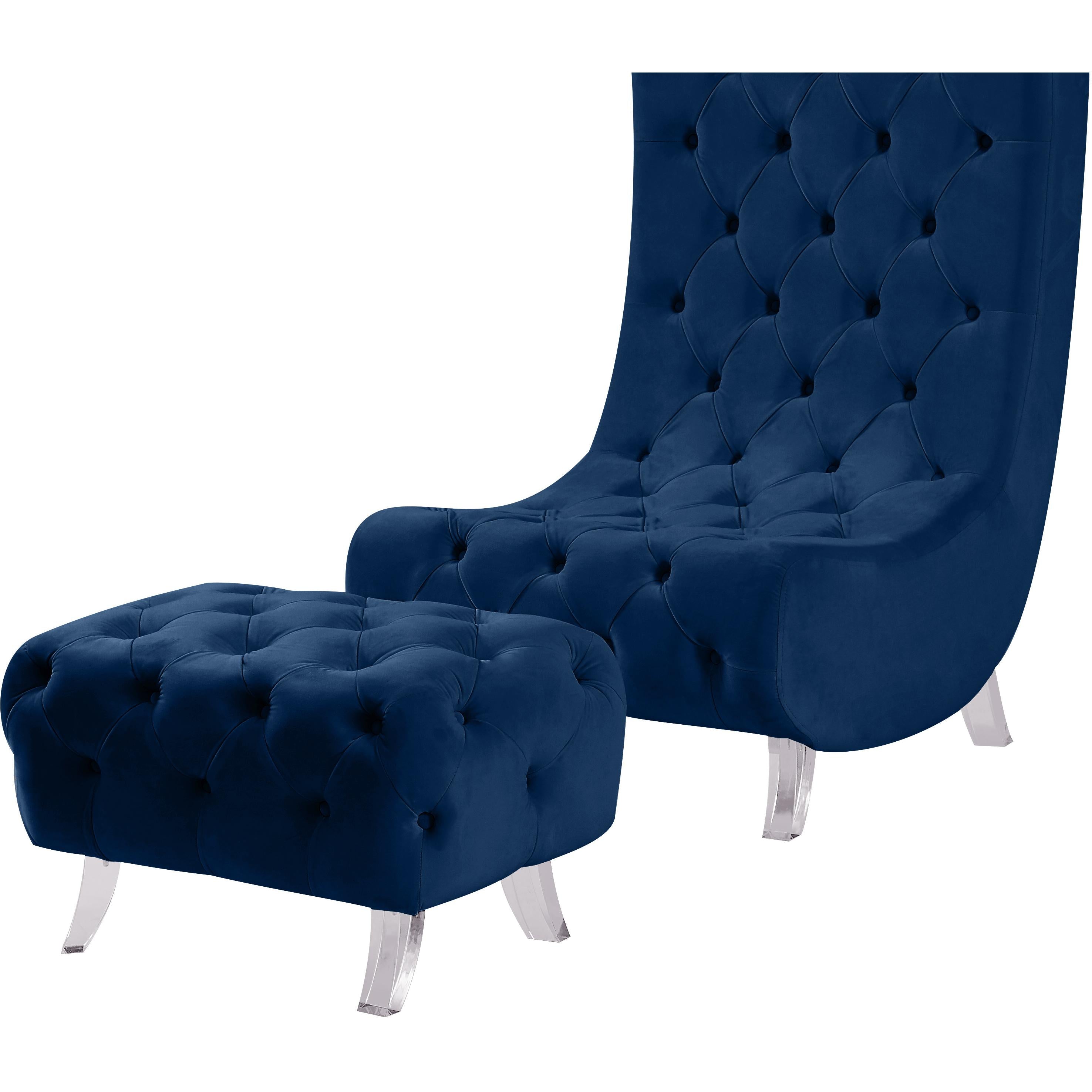 Meridian Crescent Navy Velvet Ottoman