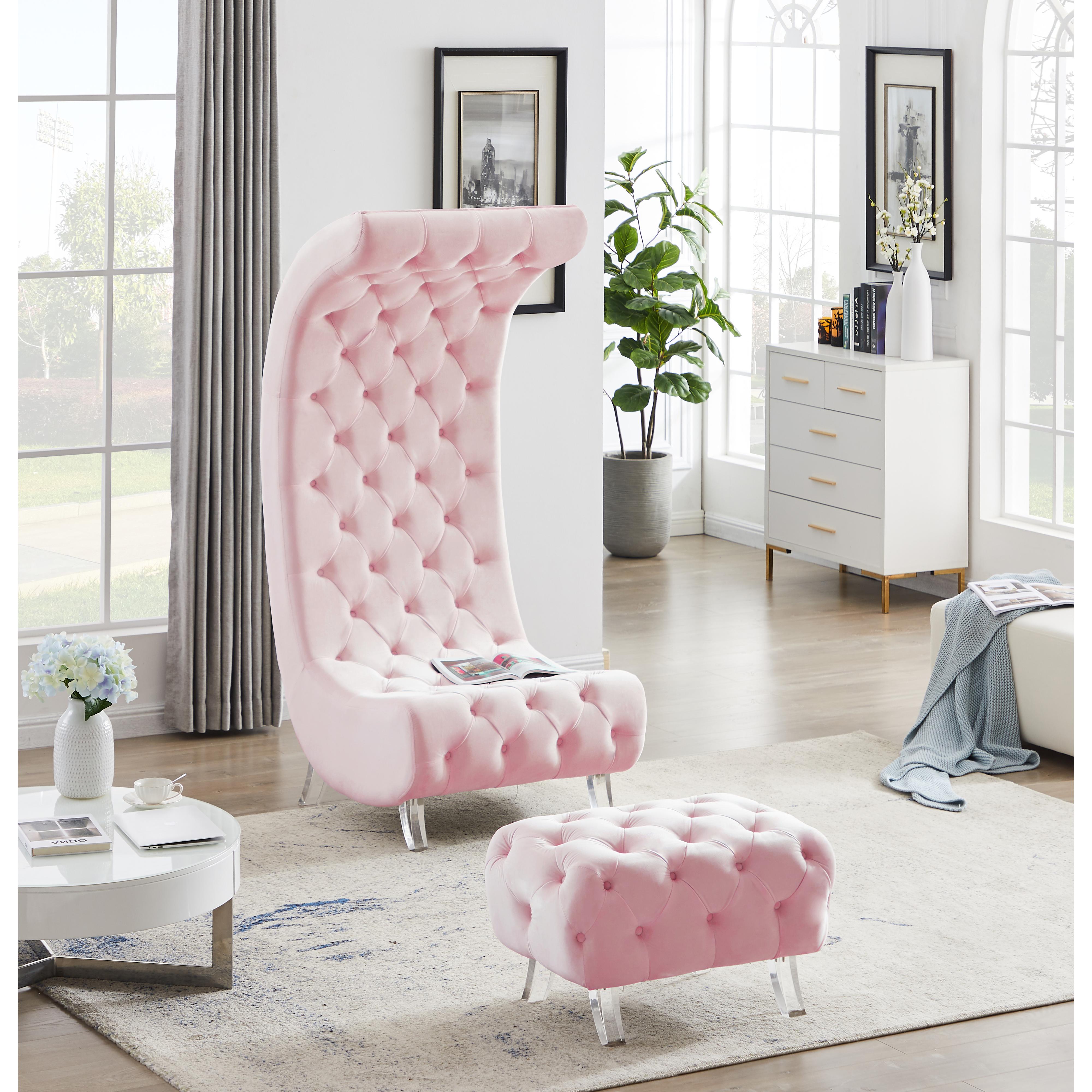 Meridian Crescent Pink Velvet Ottoman