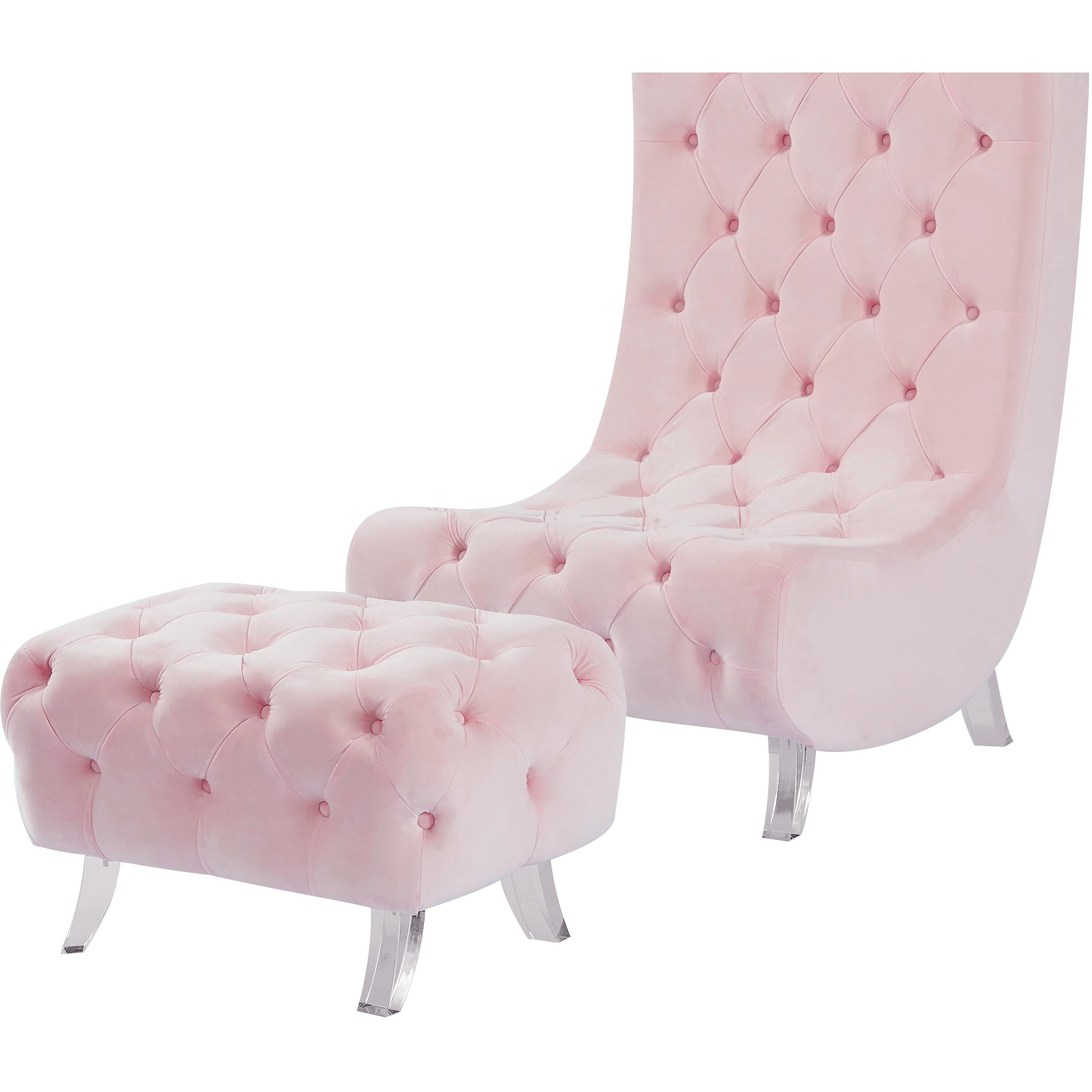 Meridian Crescent Pink Velvet Ottoman