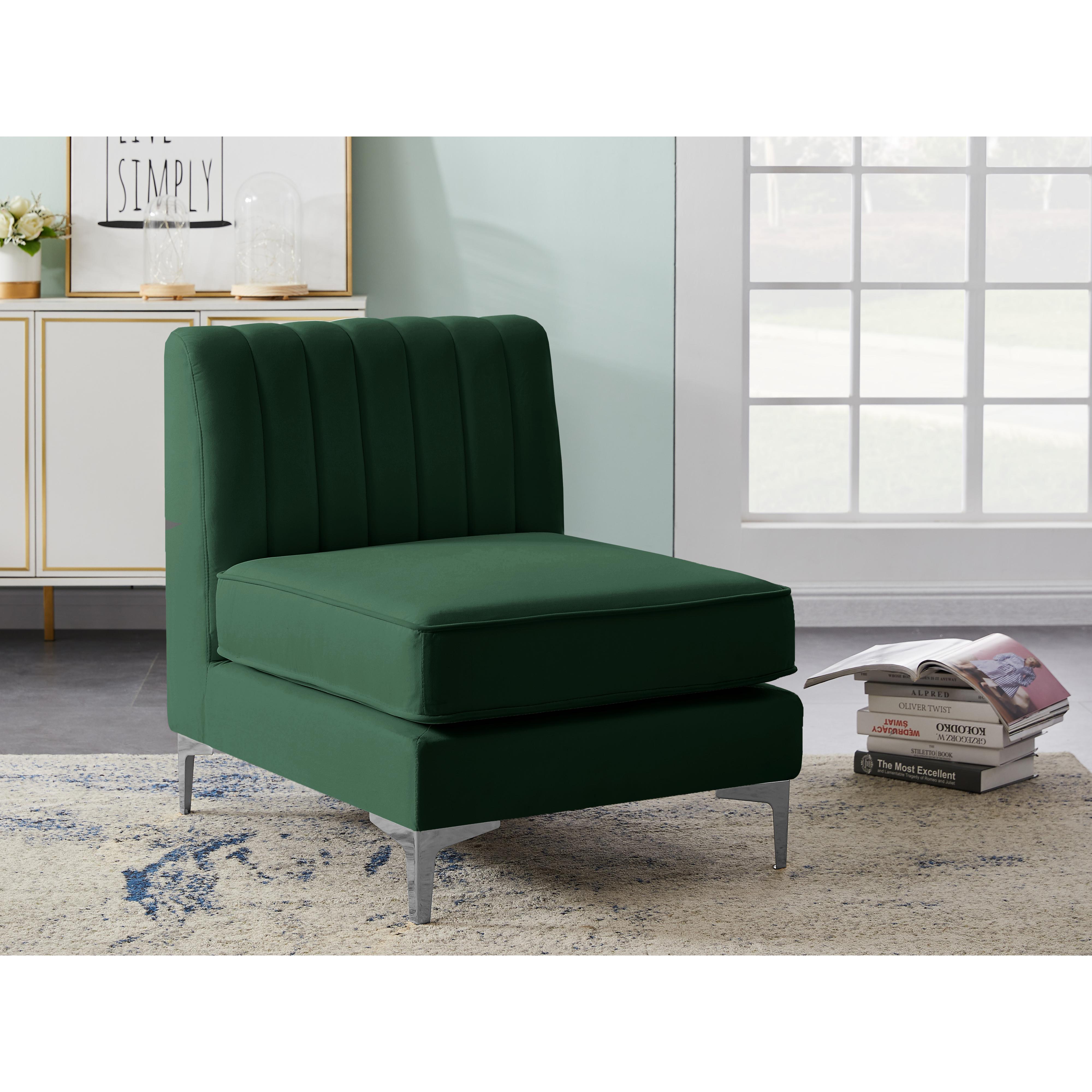 Meridian Alina Green Velvet Armless Chair