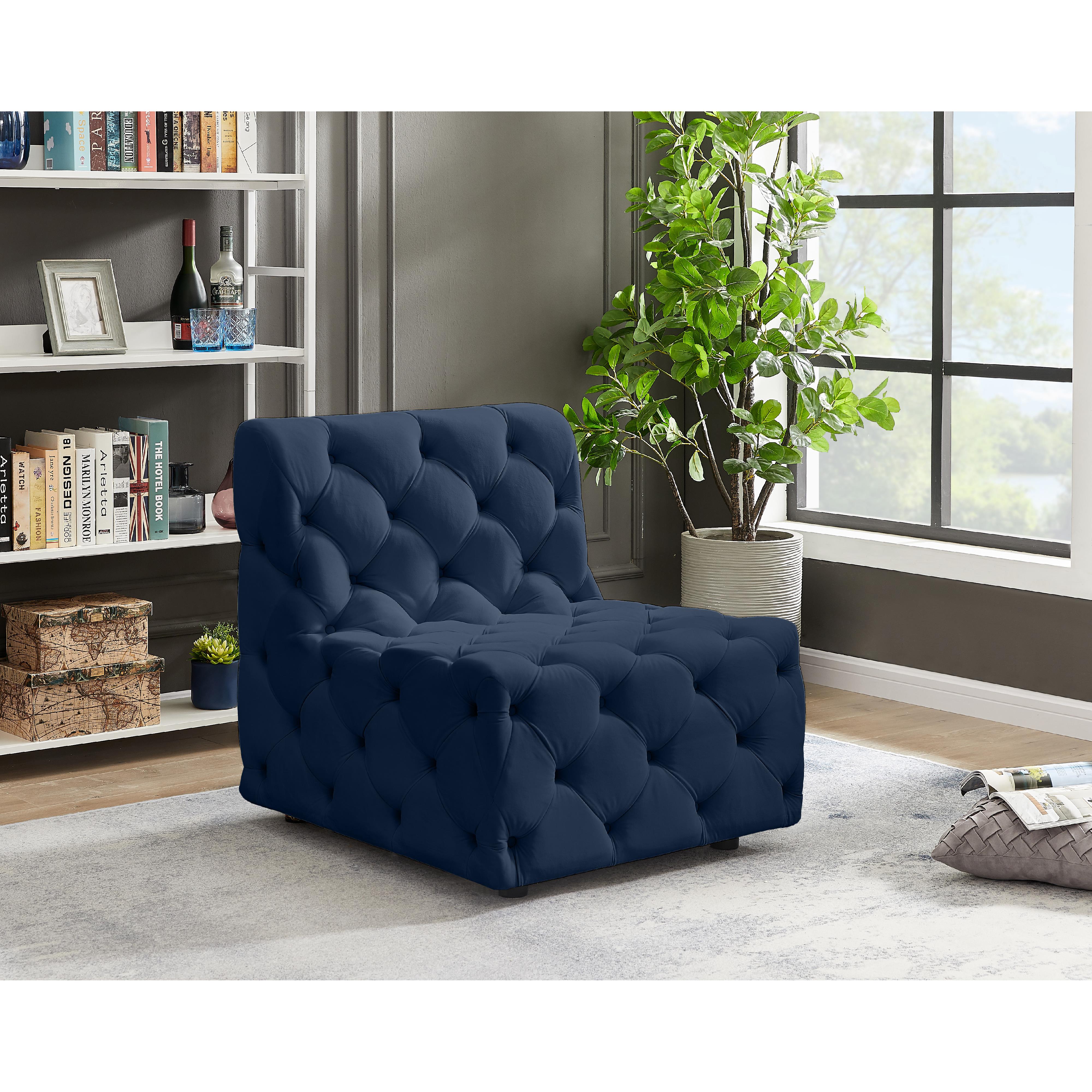 Meridian Tuft Navy Velvet Armless Chair