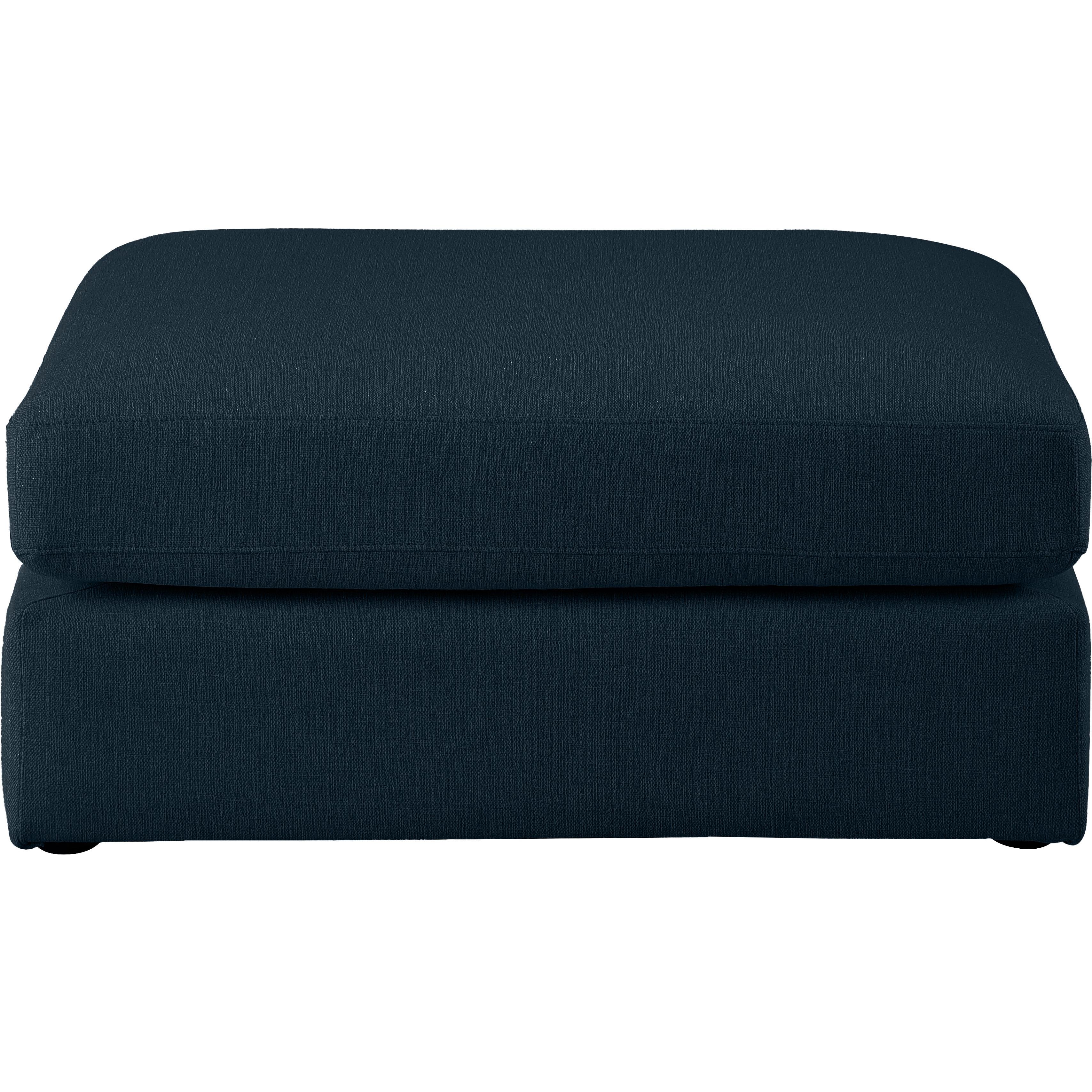 Meridian Beckham Navy Durable Linen Textured Fabric Ottoman