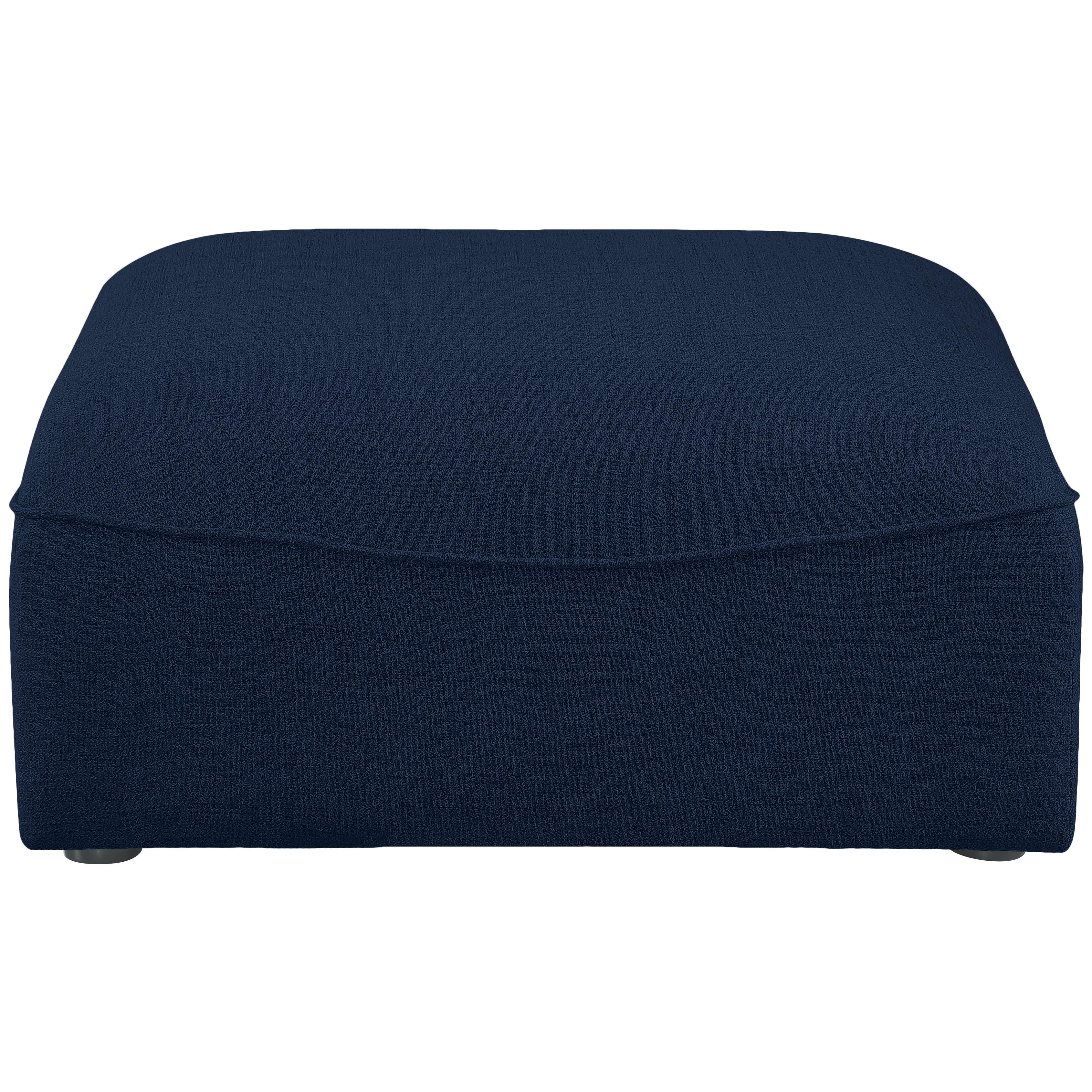 Meridian Miramar Navy Durable Linen Textured Ottoman