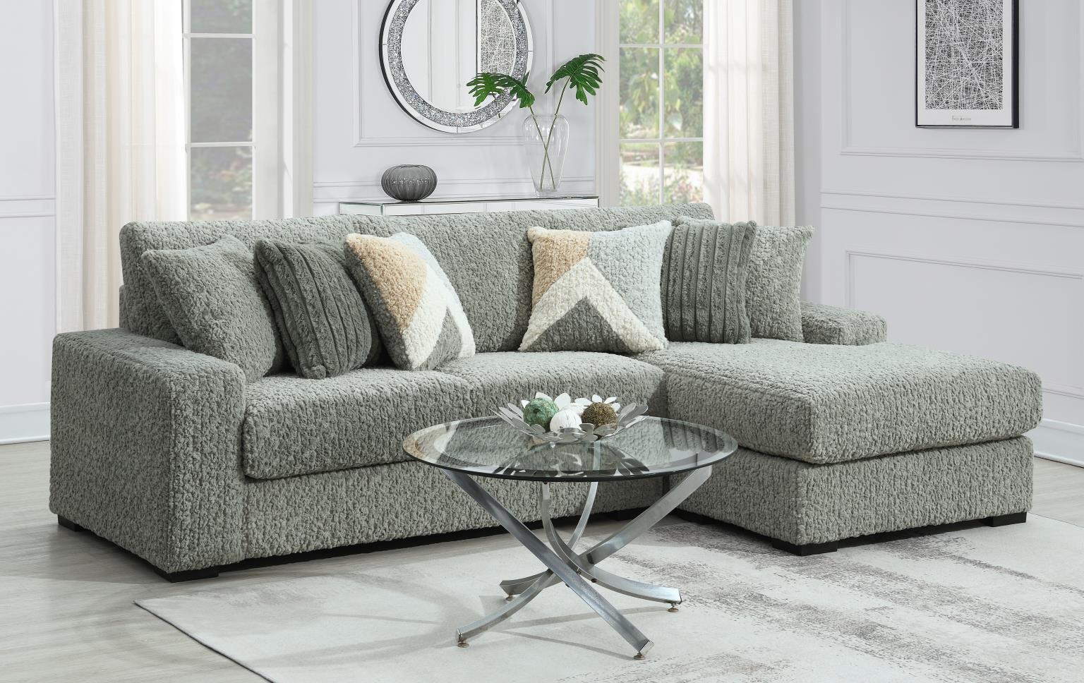 U282 Gray 6 Piece Setional With Right Chaise (1 LAF + 1 Wedge + 2 Armless Chair + 1 Console + 1 RAF Chaise)