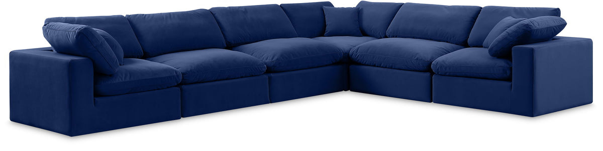 Comfy Velvet Modular Sectional — 6-Piece Corner Sectional — Navy