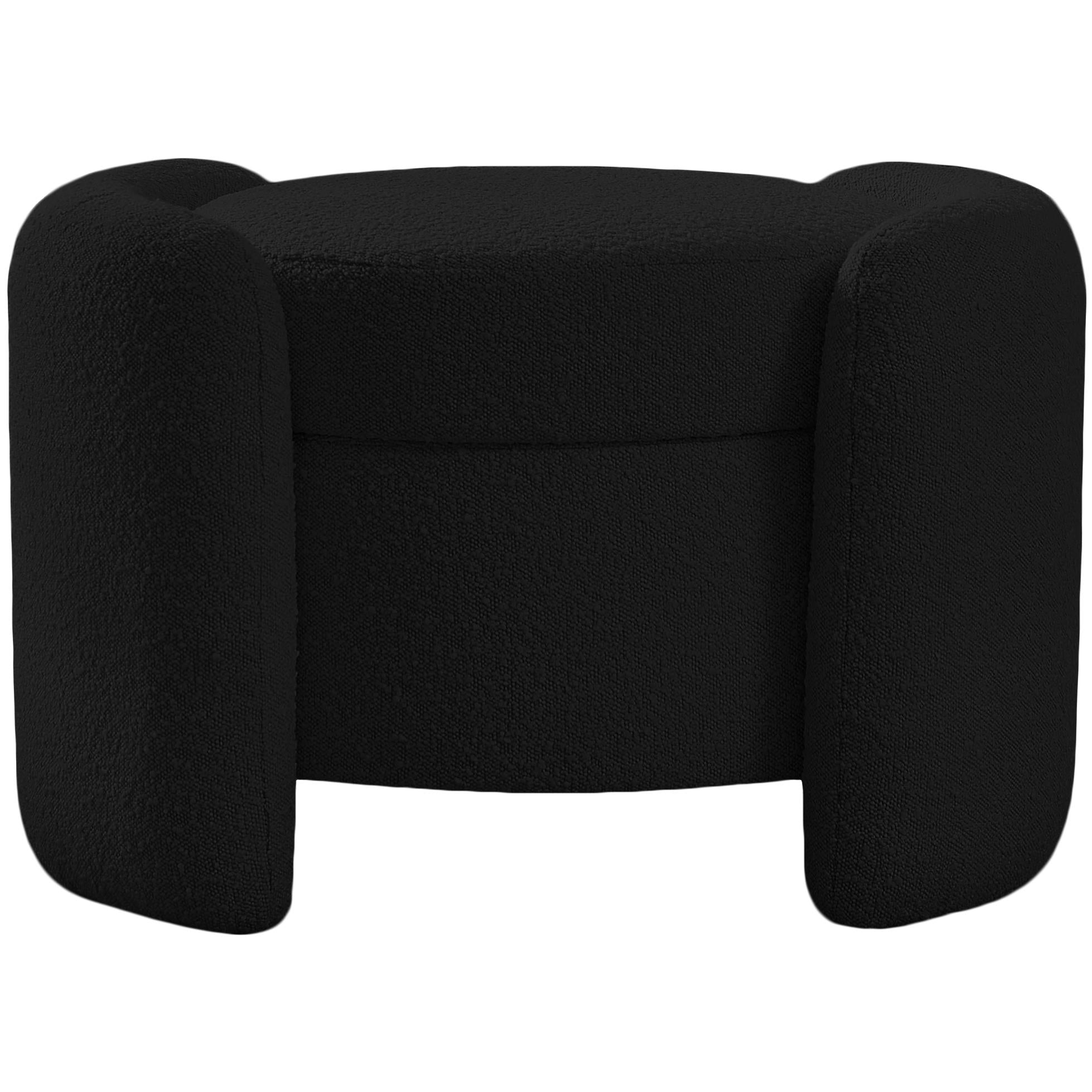 Meridian Horizon Black Boucle Fabric Ottoman