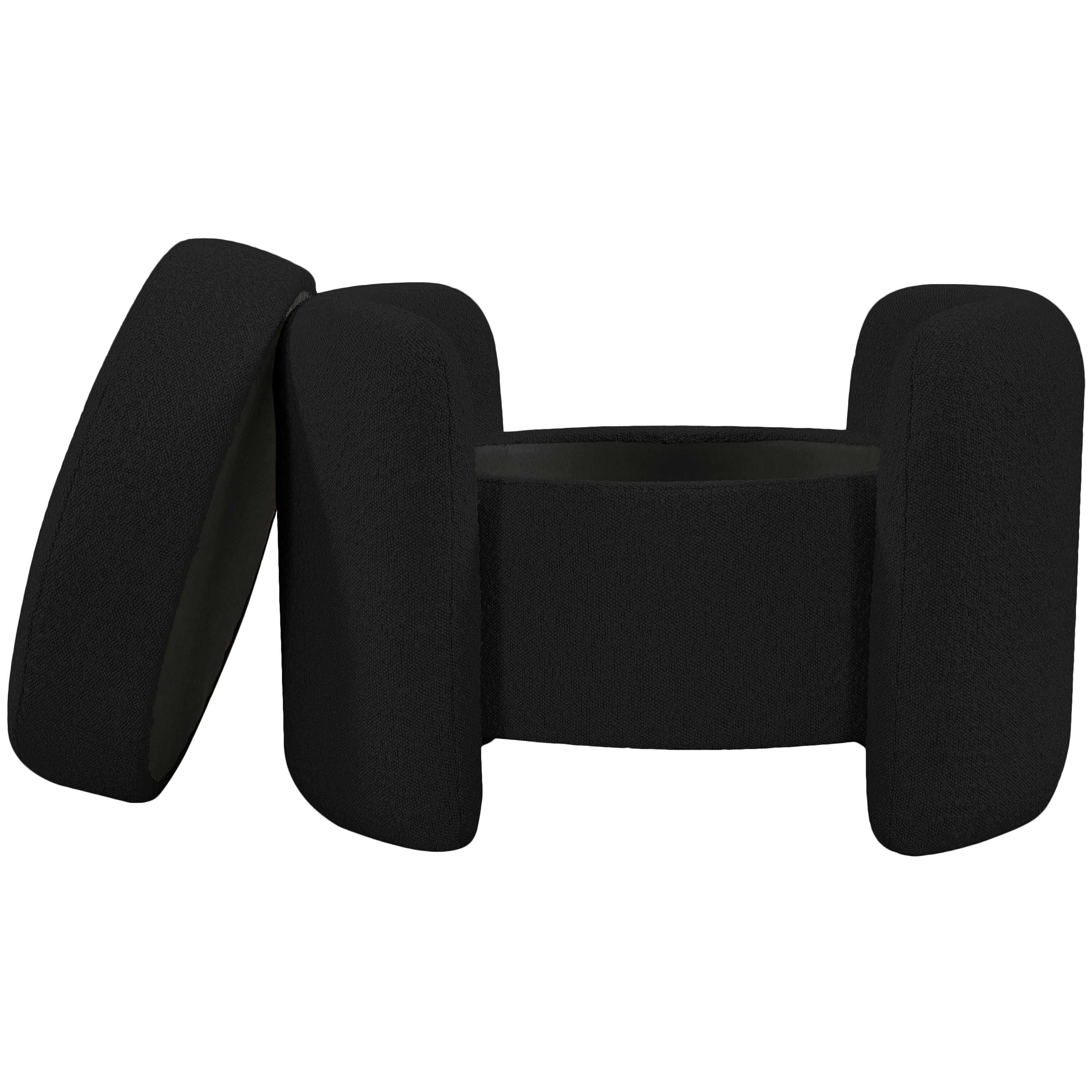 Meridian Horizon Black Boucle Fabric Ottoman