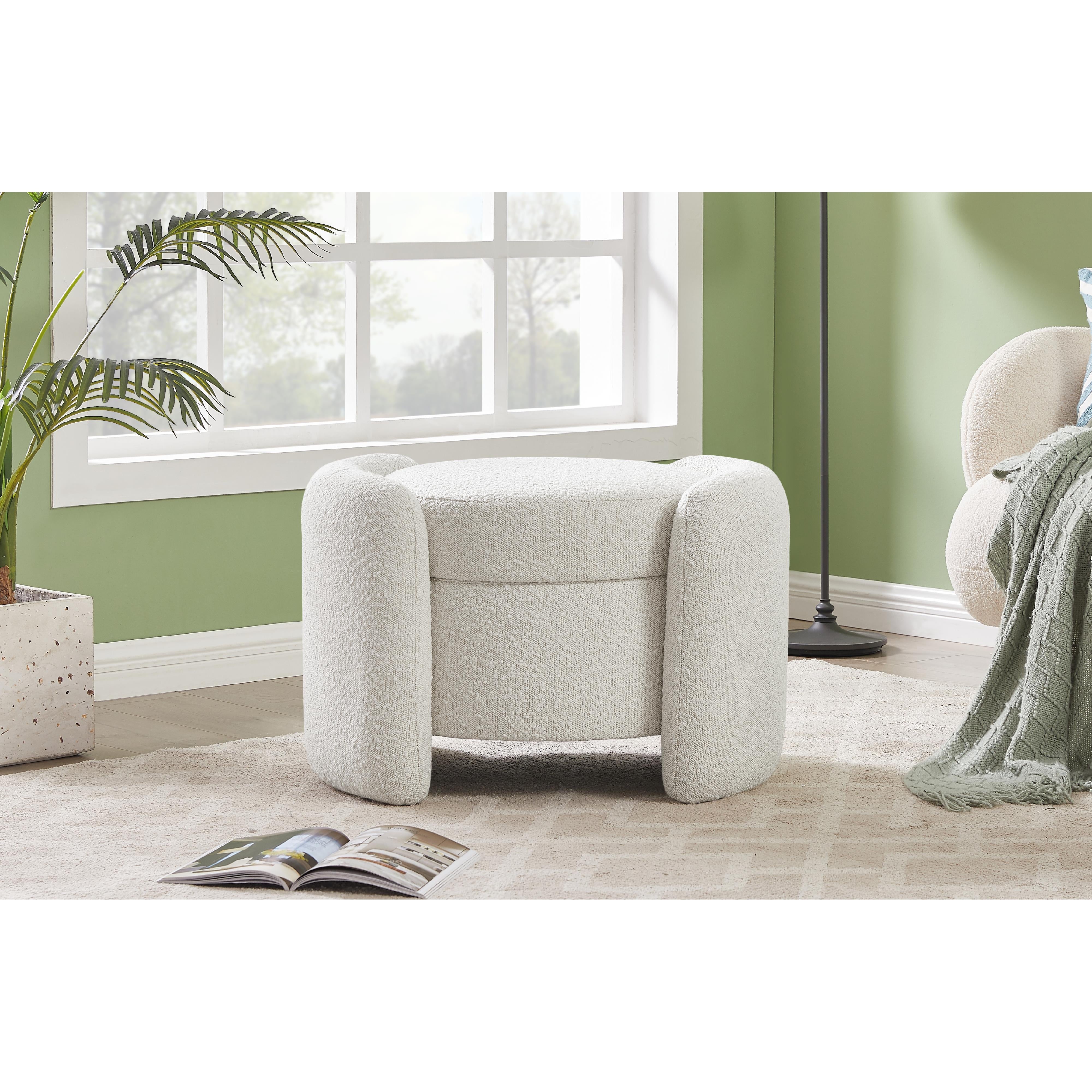 Meridian Horizon Cream Boucle Fabric Ottoman