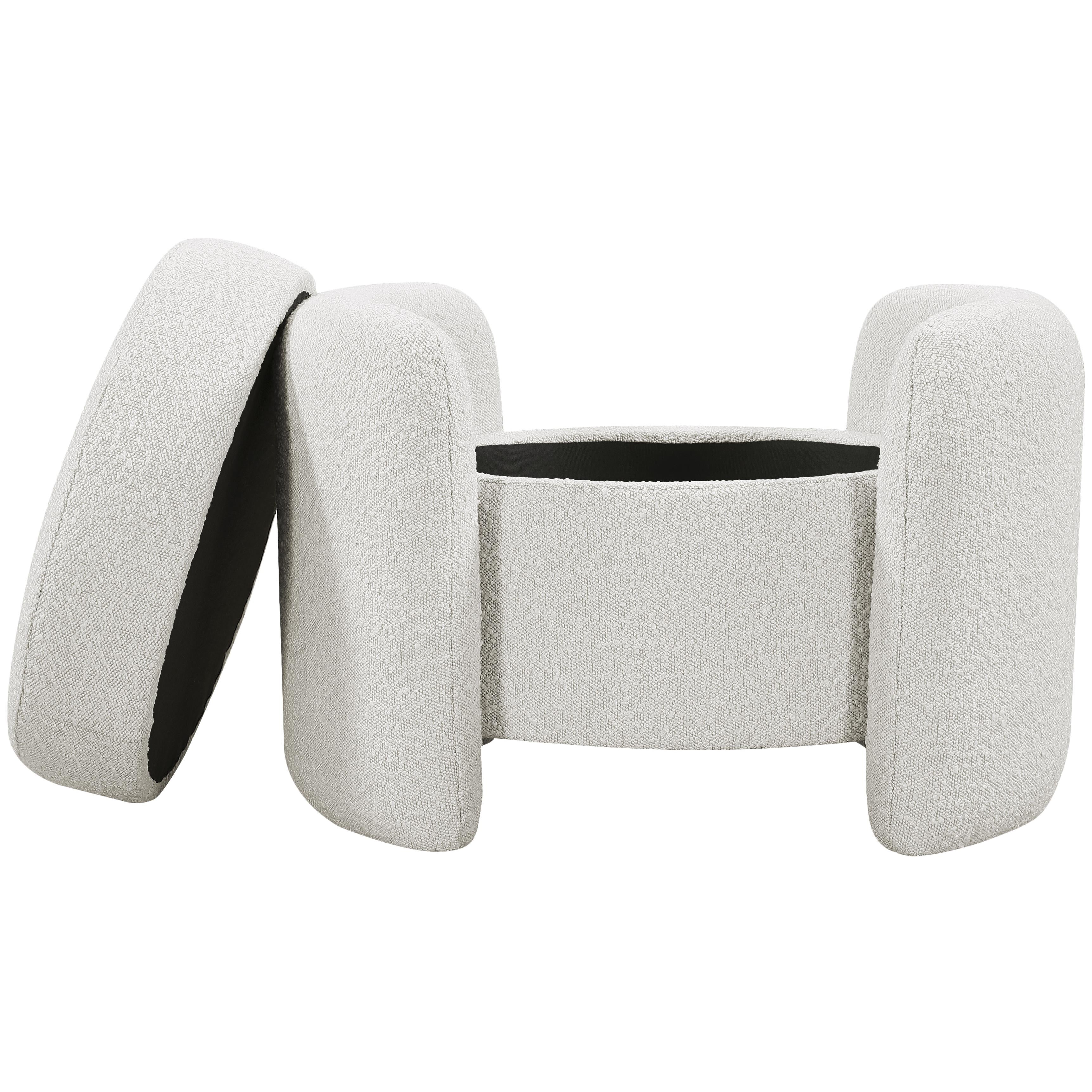 Meridian Horizon Cream Boucle Fabric Ottoman