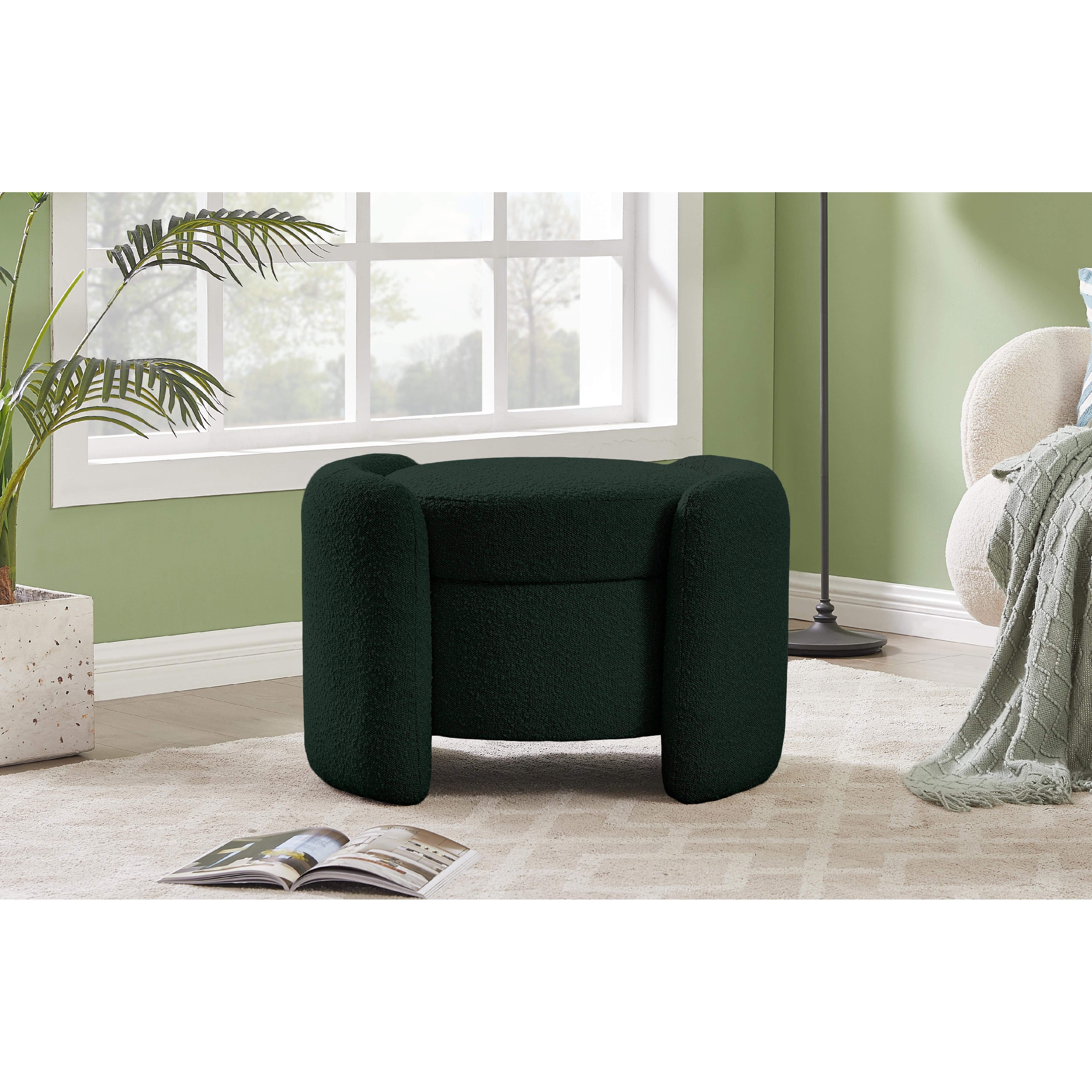Meridian Horizon Green Boucle Fabric Ottoman