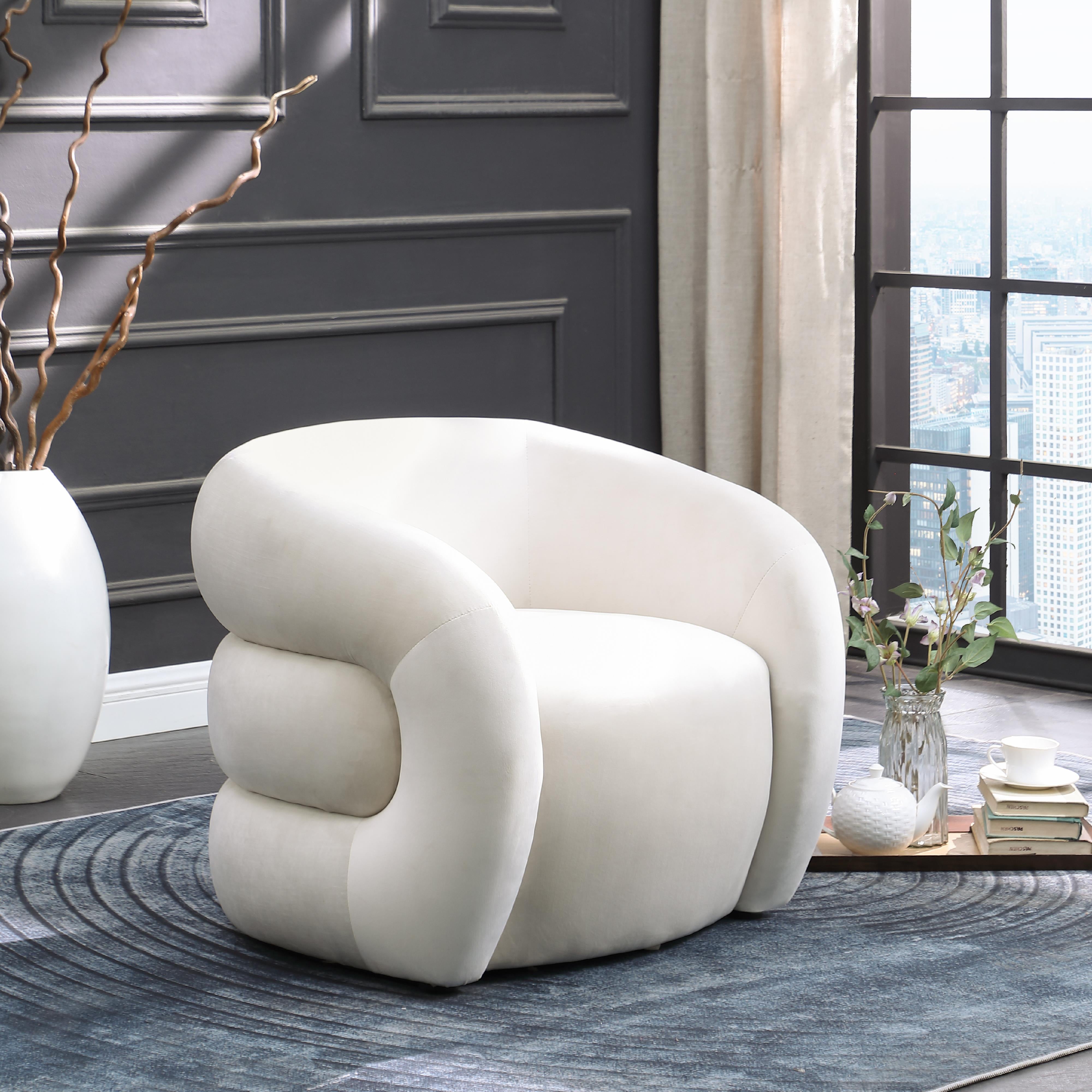 Meridian Roxbury Cream Velvet Accent Chair