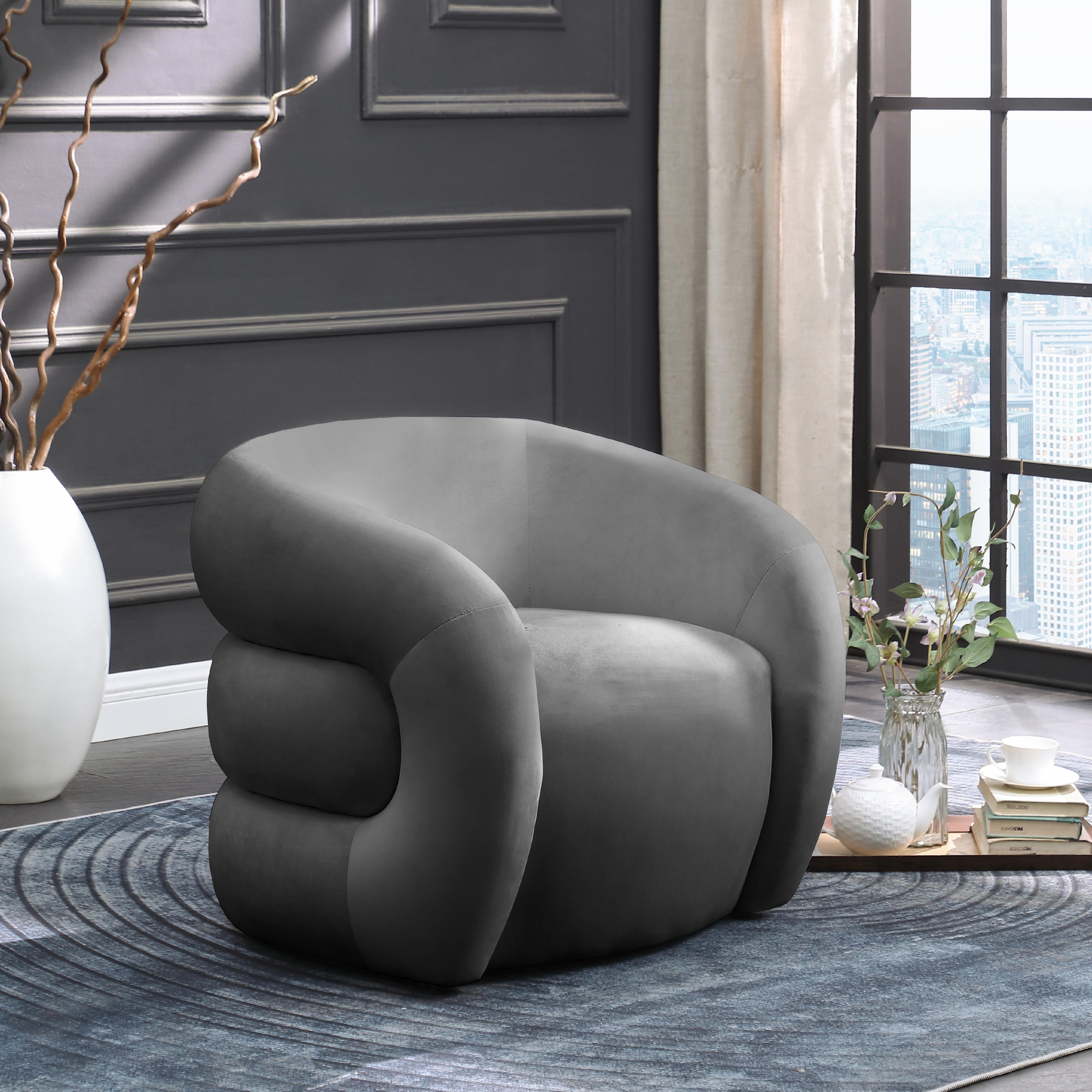 Meridian Roxbury Grey Velvet Accent Chair