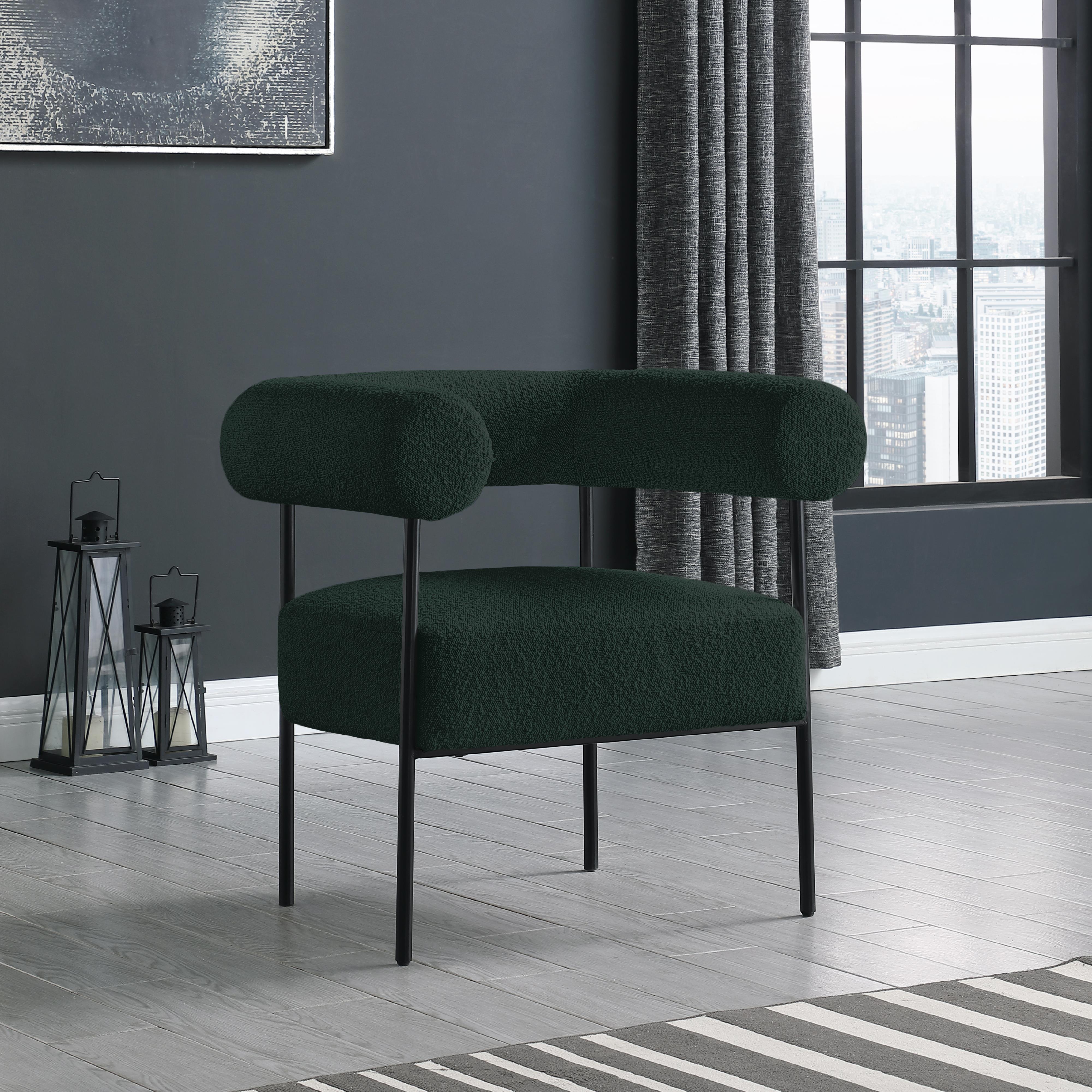 Meridian Blake Green Boucle Fabric Accent Chair