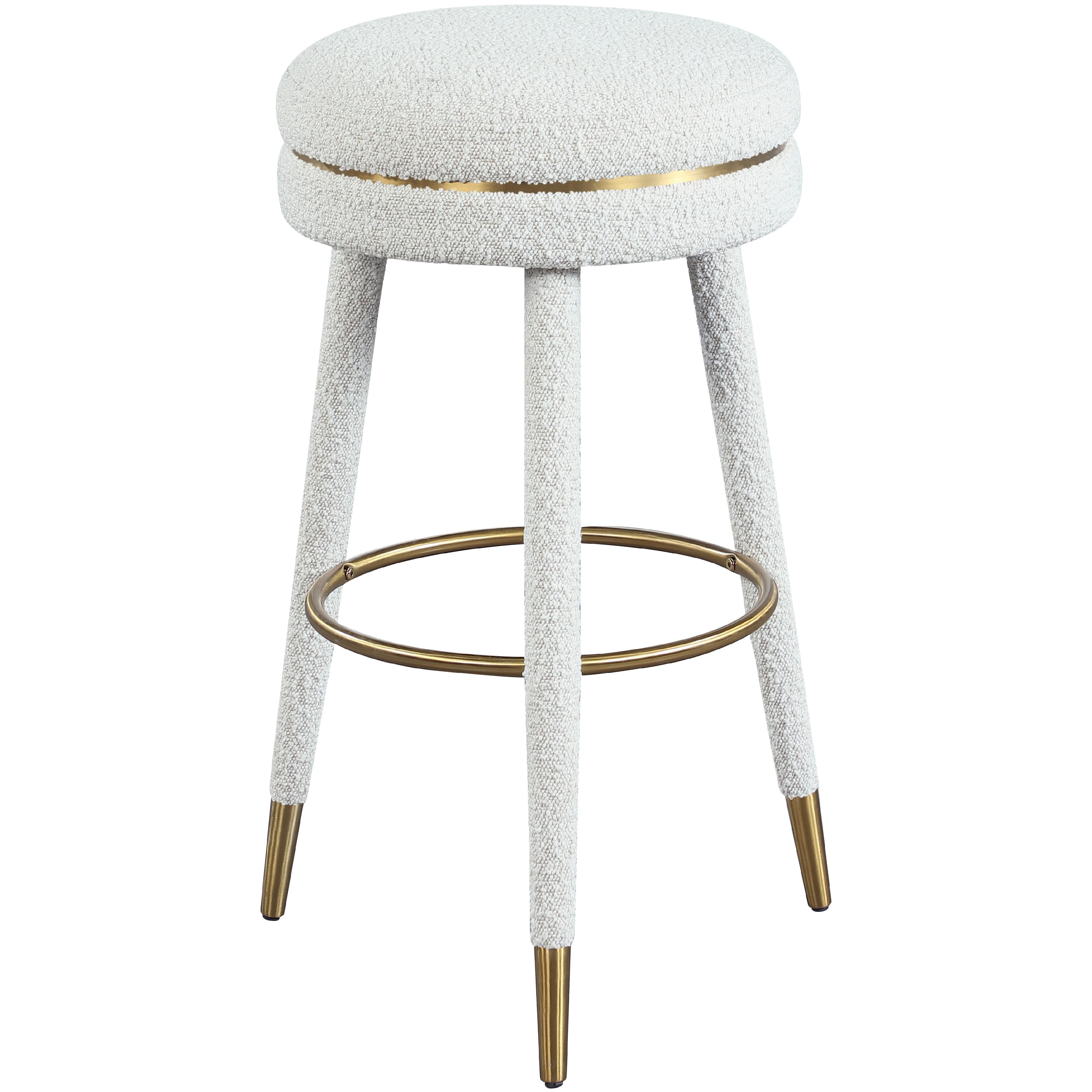 Meridian Coral Cream Boucle Fabric Bar Stool