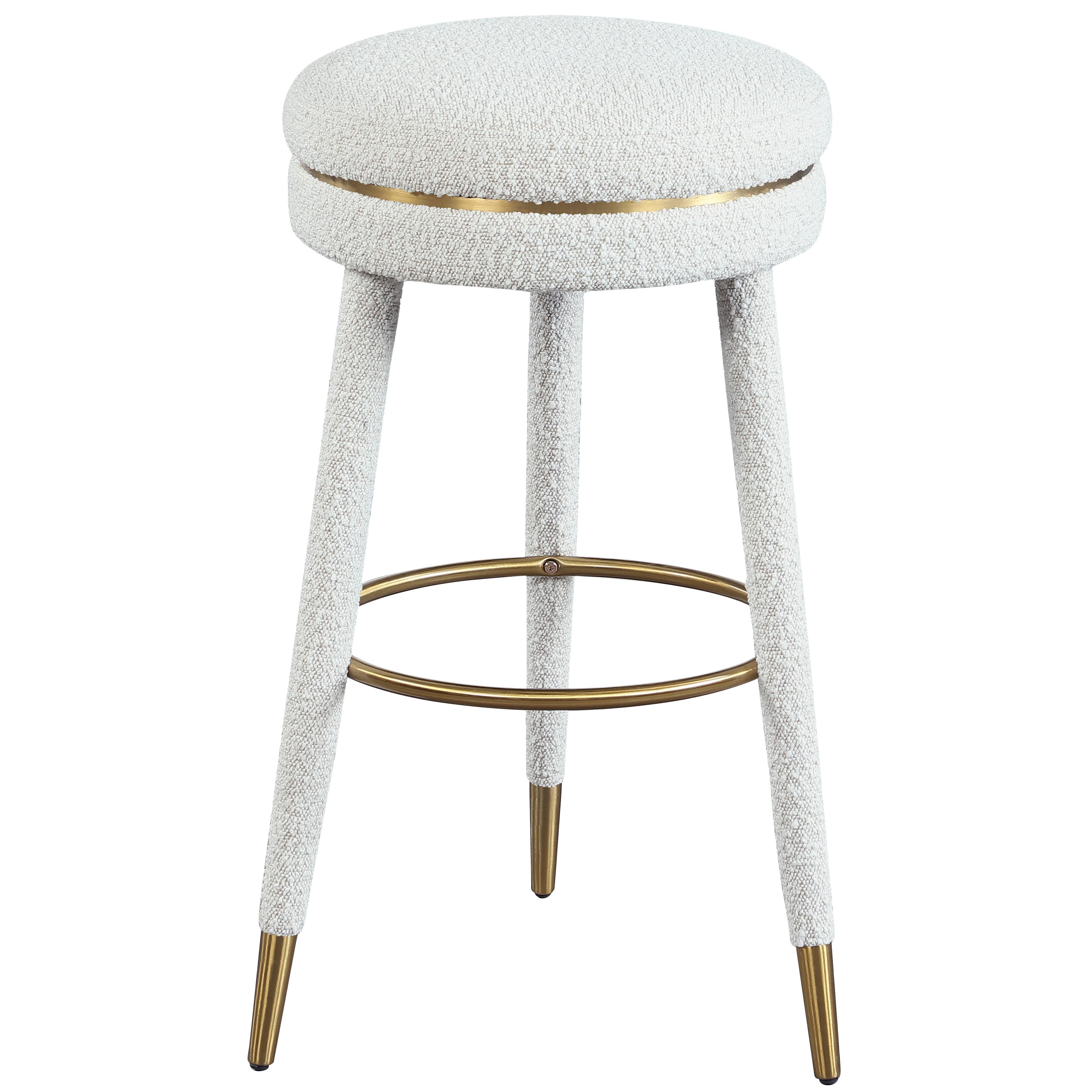 Meridian Coral Cream Boucle Fabric Bar Stool