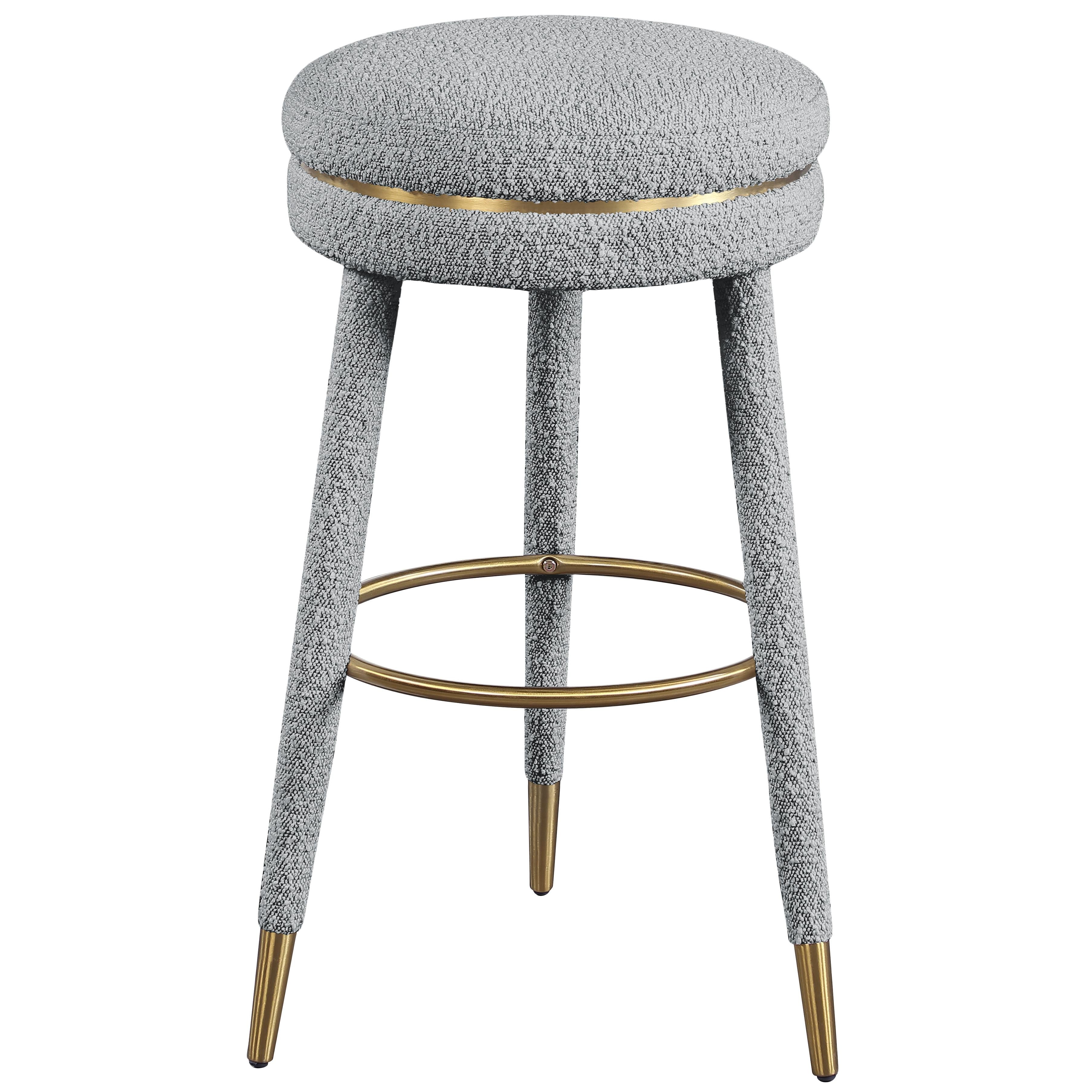 Meridian Coral Grey Boucle Fabric Bar Stool