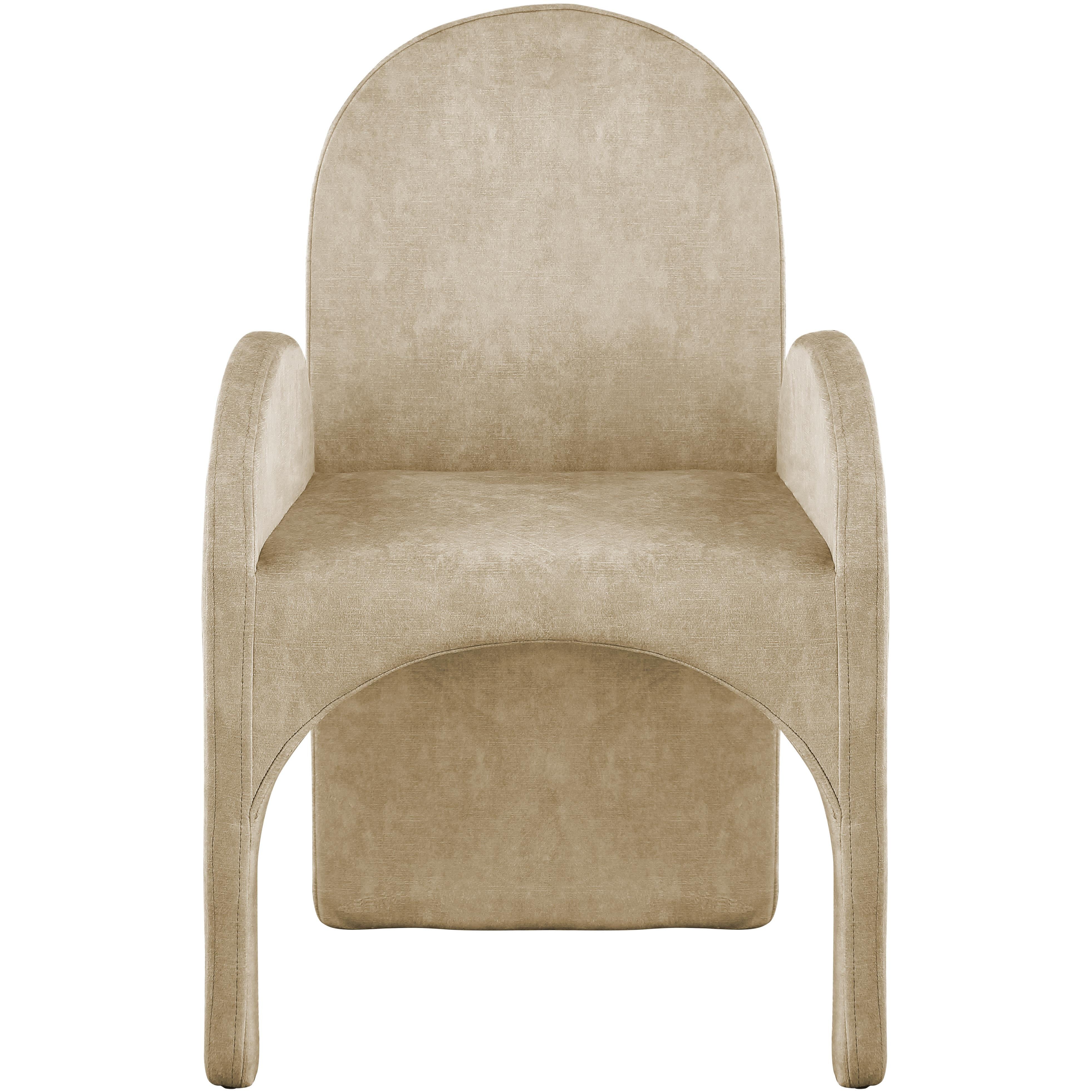 Meridian Summer Beige Velvet Dining Arm Chair