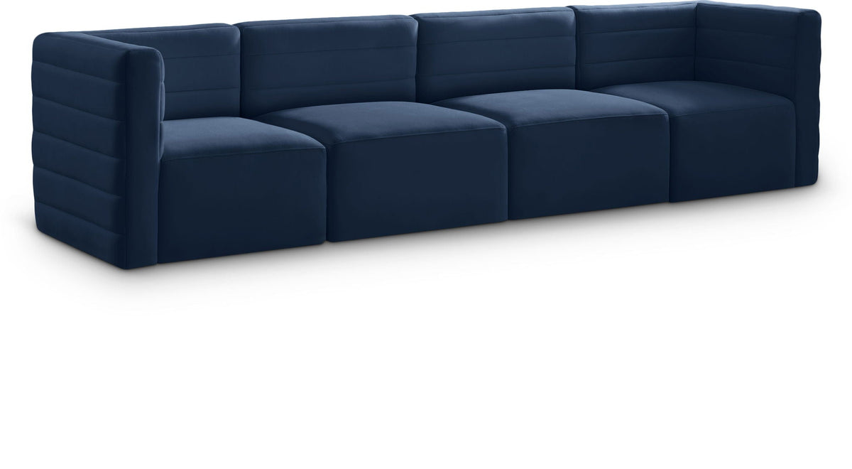 Quincy Velvet Modular Sectional — 4-Piece Sofa — Navy