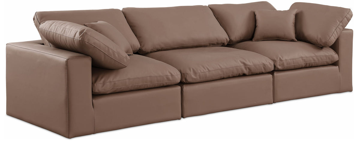 Comfy Faux Leather Modular Sectional — 3-Piece Sofa — Brown