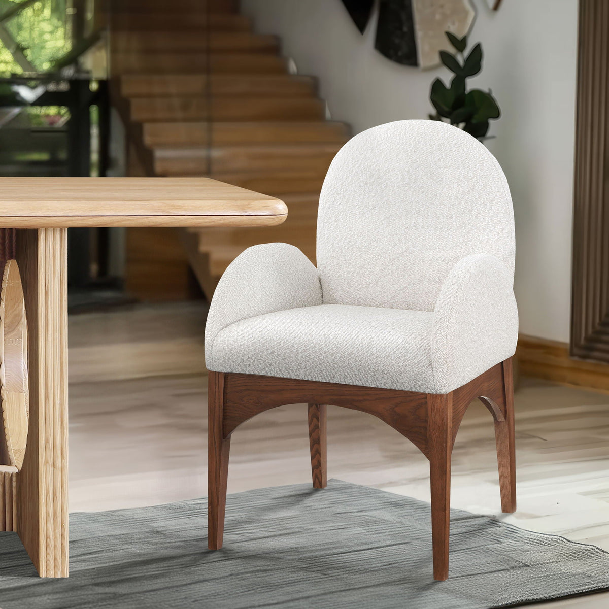 Waldorf - Boucle Dining Arm Chair with Brown Legs