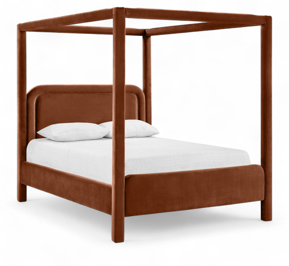 Salina Taupe Velvet Upholstered Canopy Bed — Twin to King - Dark Brown